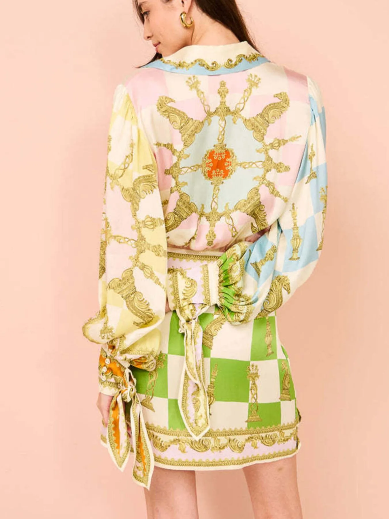 Printed Lantern Sleeve Shirt Dress - Image 4
