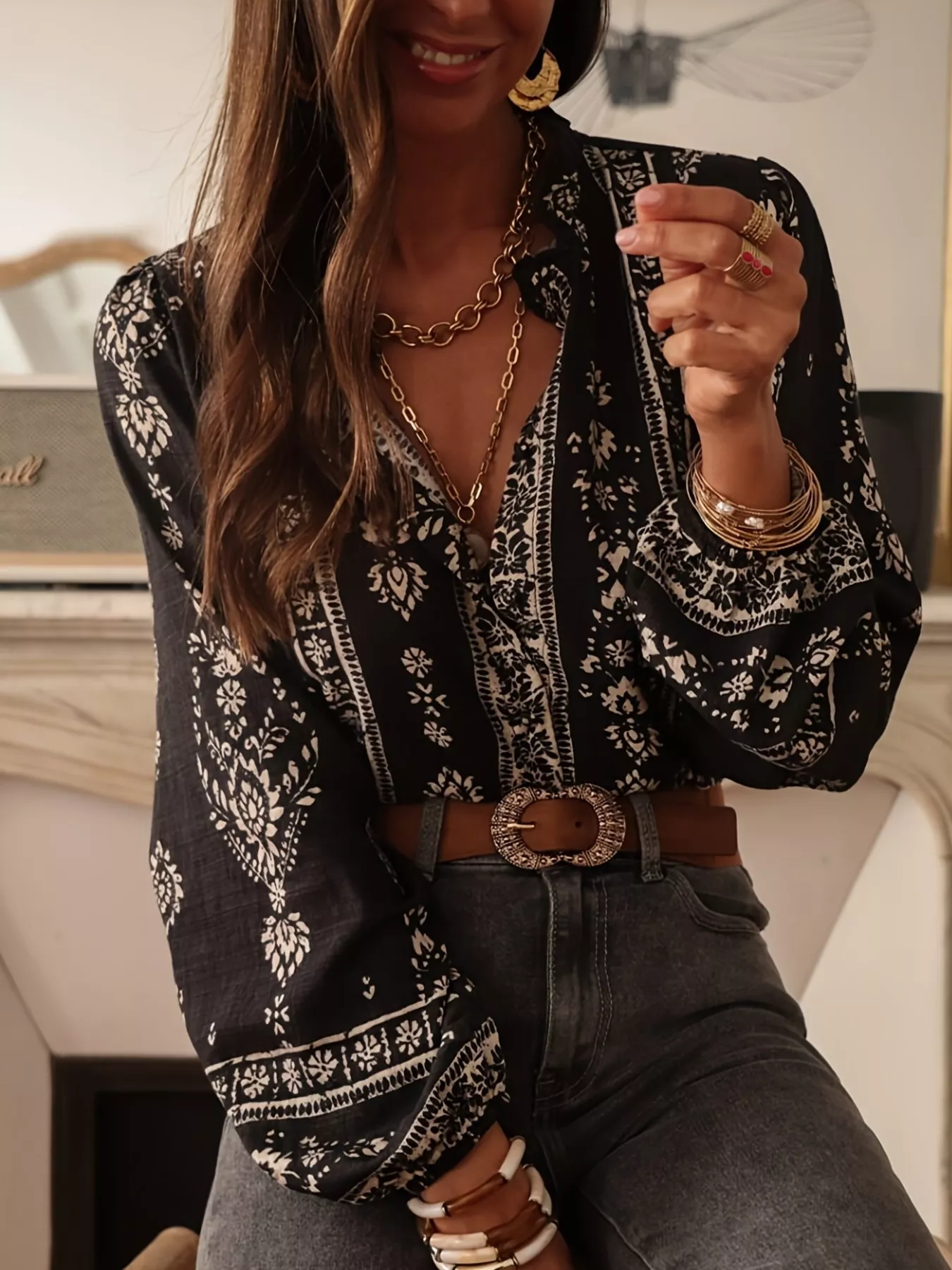 Printed Long Sleeve Blouse - Image 12