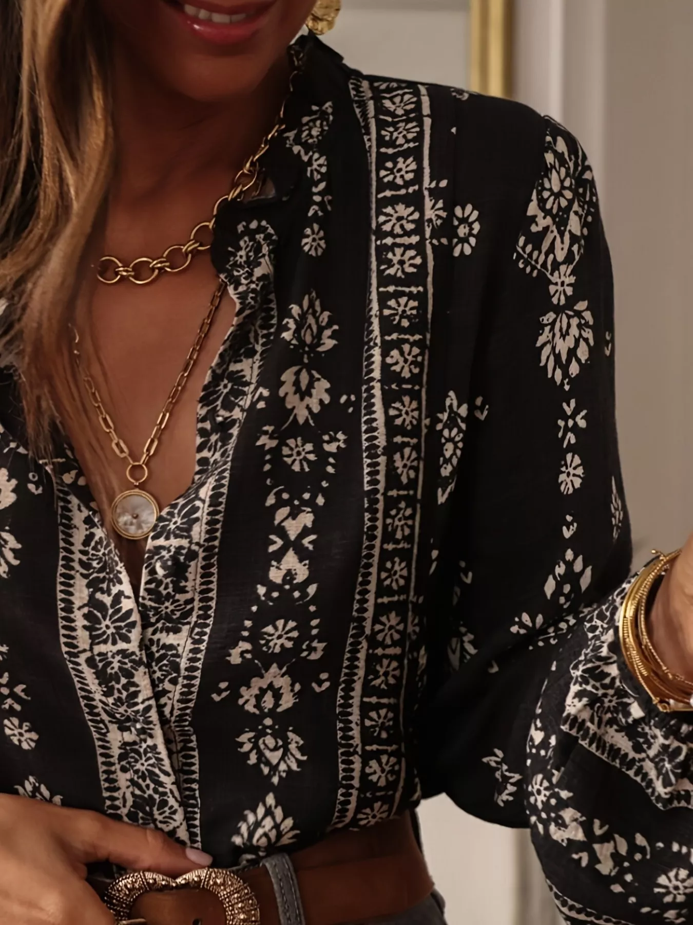 Printed Long Sleeve Blouse - Image 13