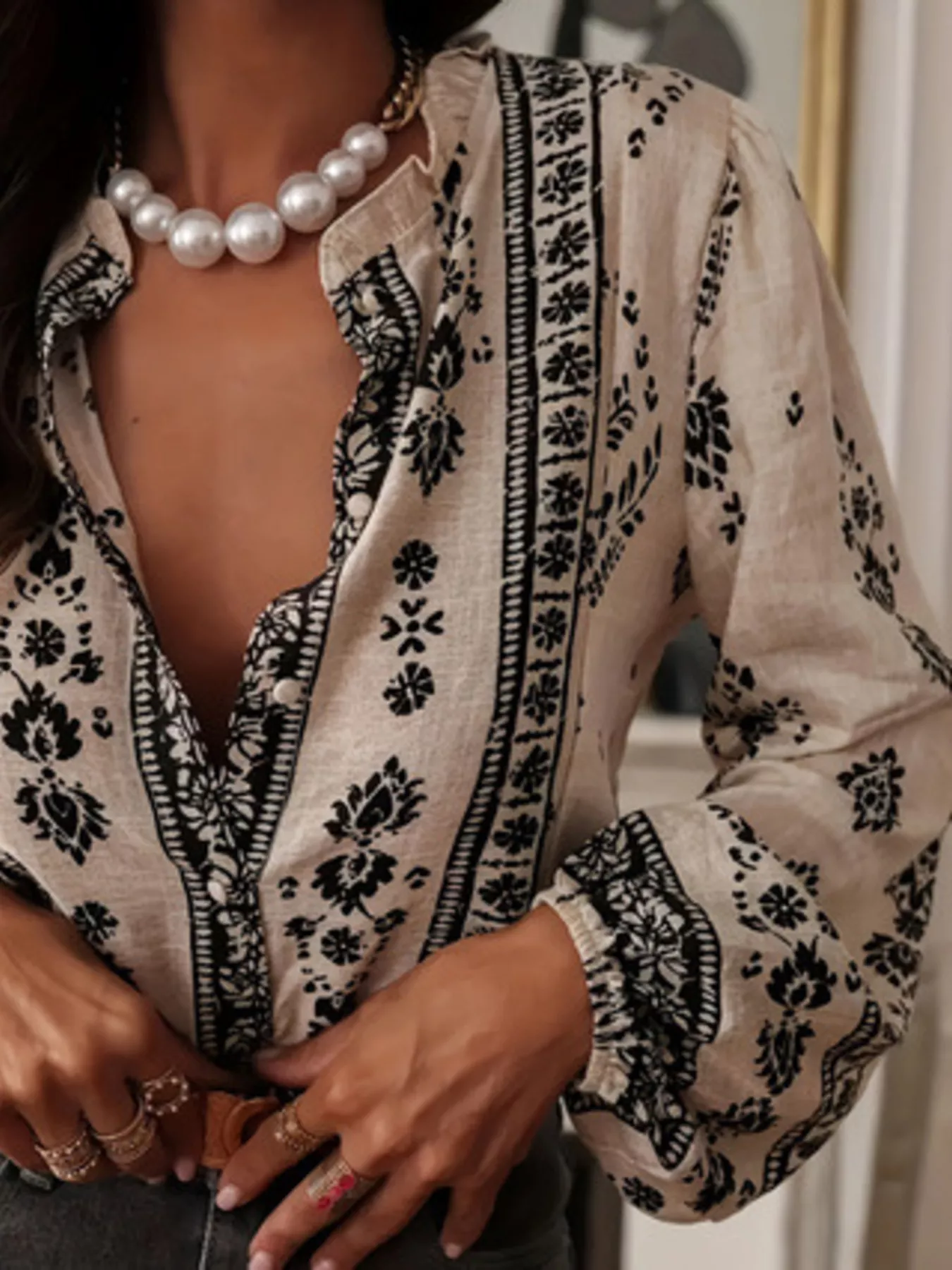 Printed Long Sleeve Blouse - Image 2