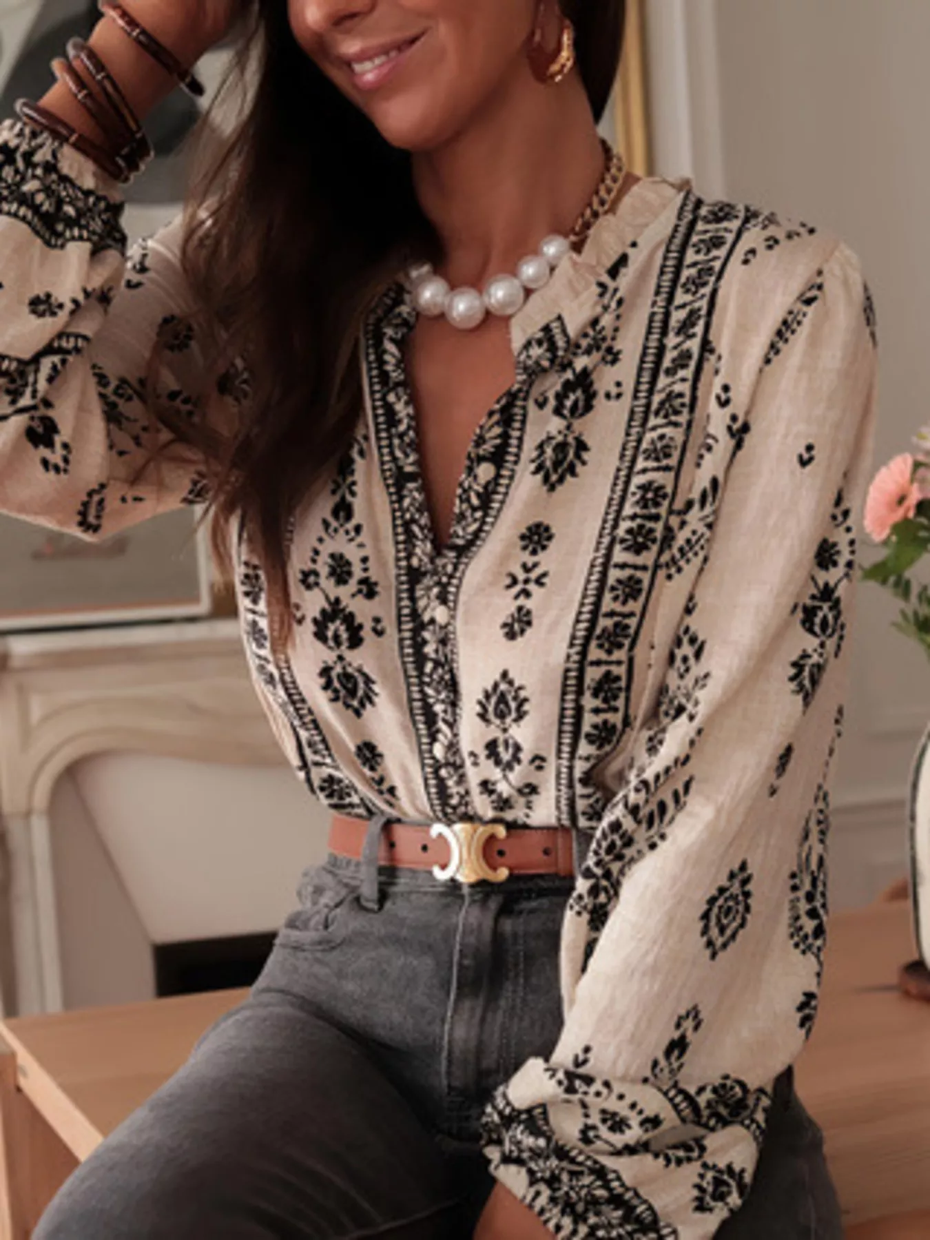Printed Long Sleeve Blouse - Image 3