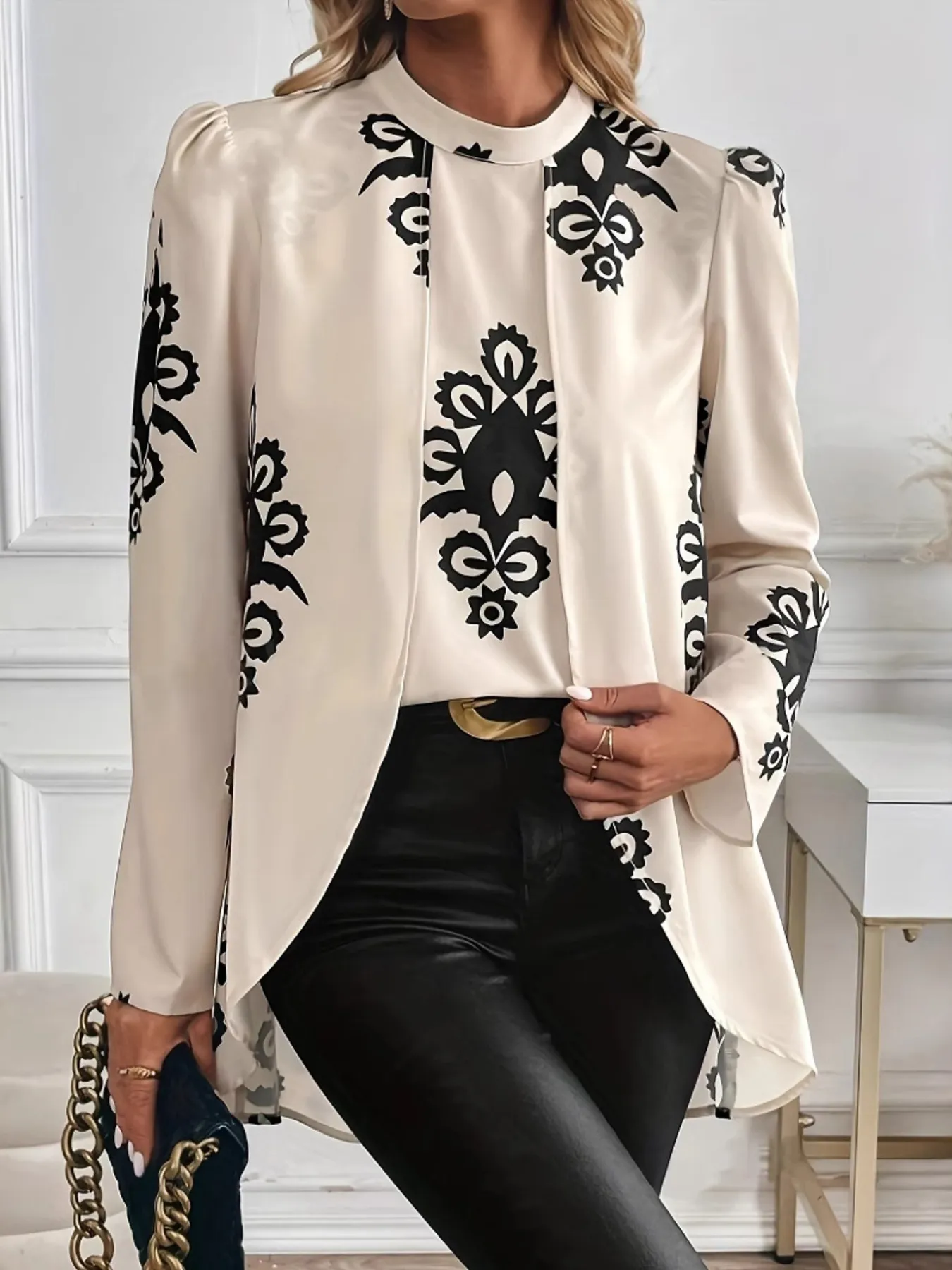 Printed Long Sleeve Oversize Blouse - Image 4