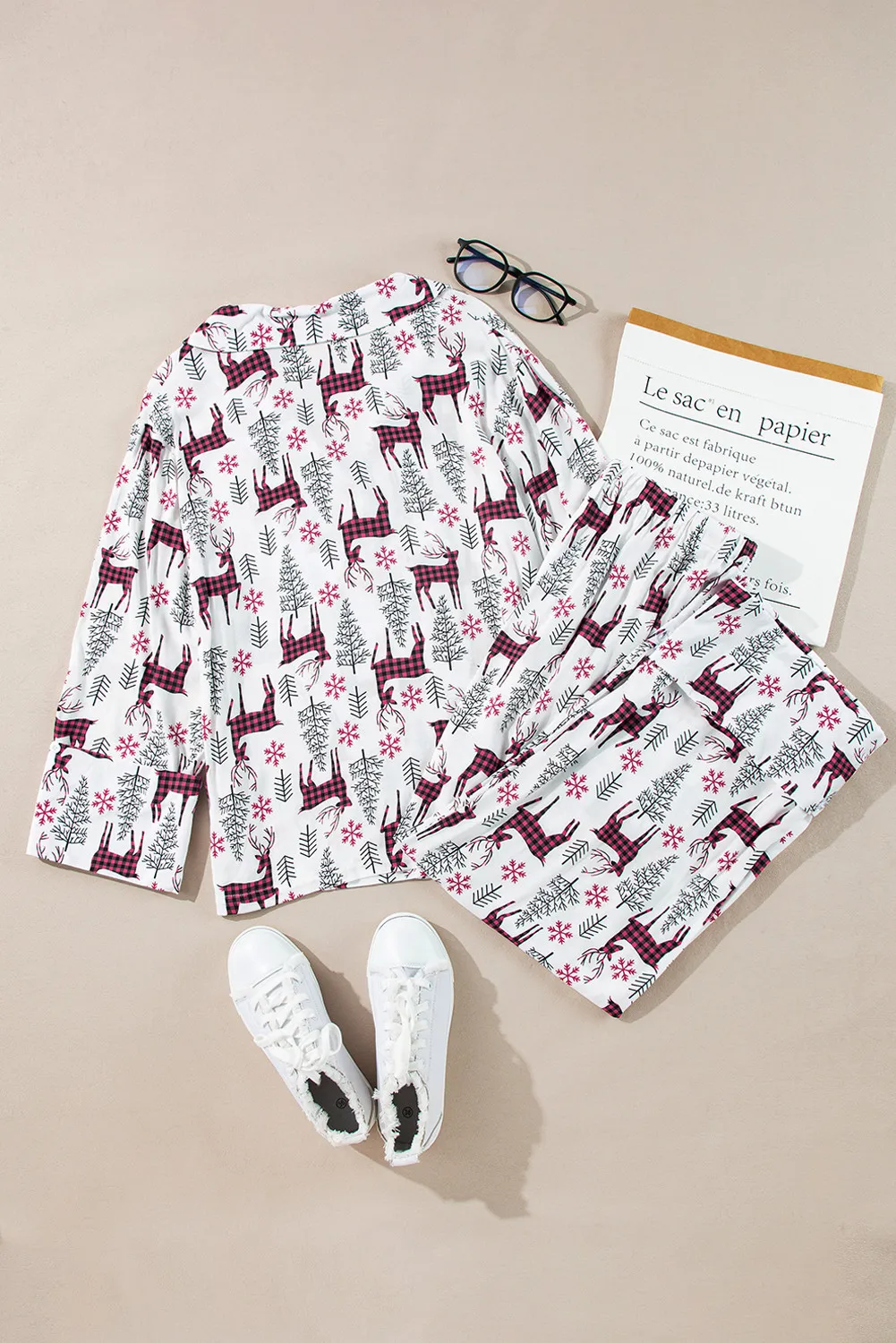 Printed Long Sleeve Top and Drawstring Pants Lounge Set - Image 3
