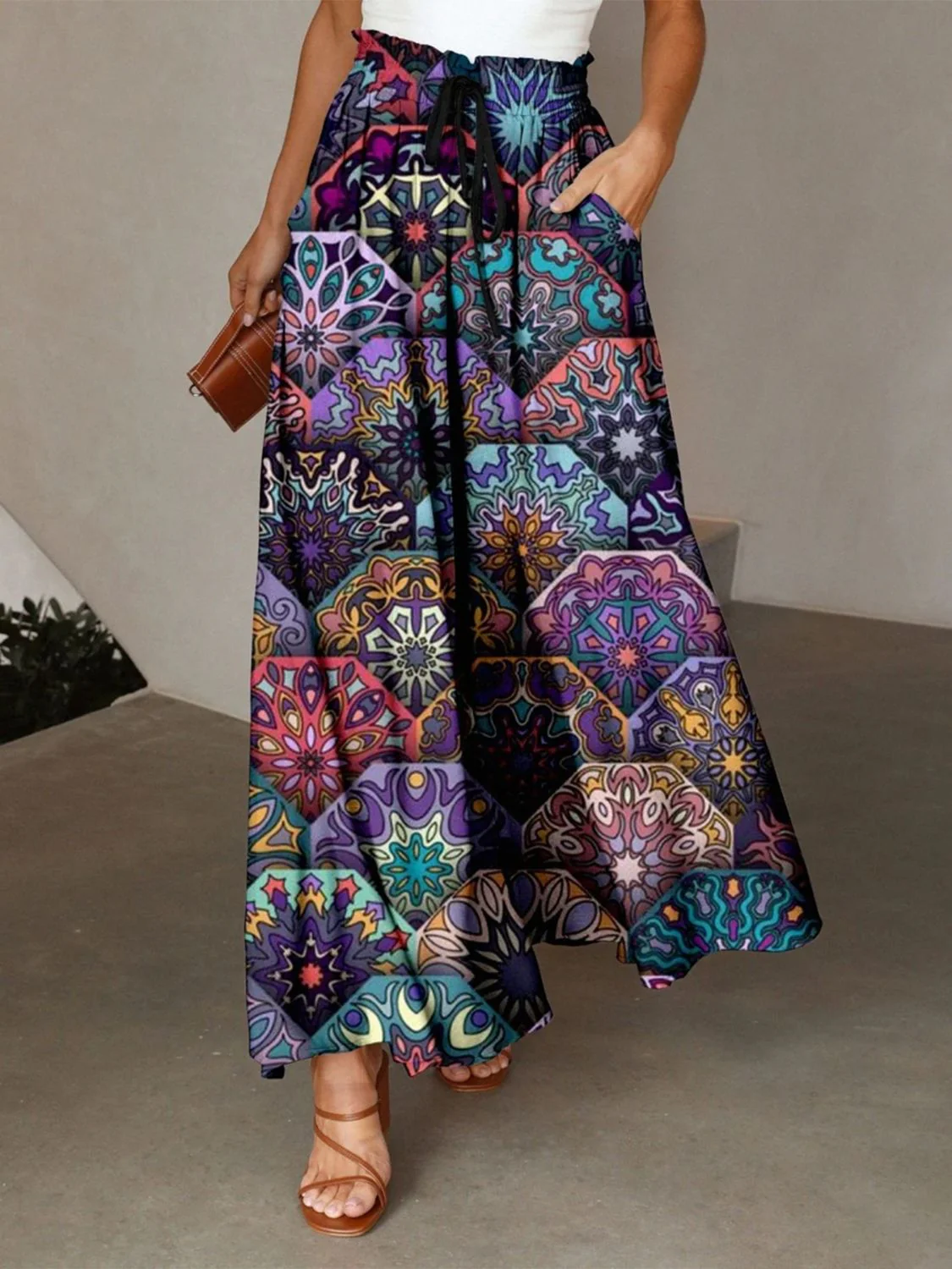 Printed Maxi Skirt with Pockets - Image 9
