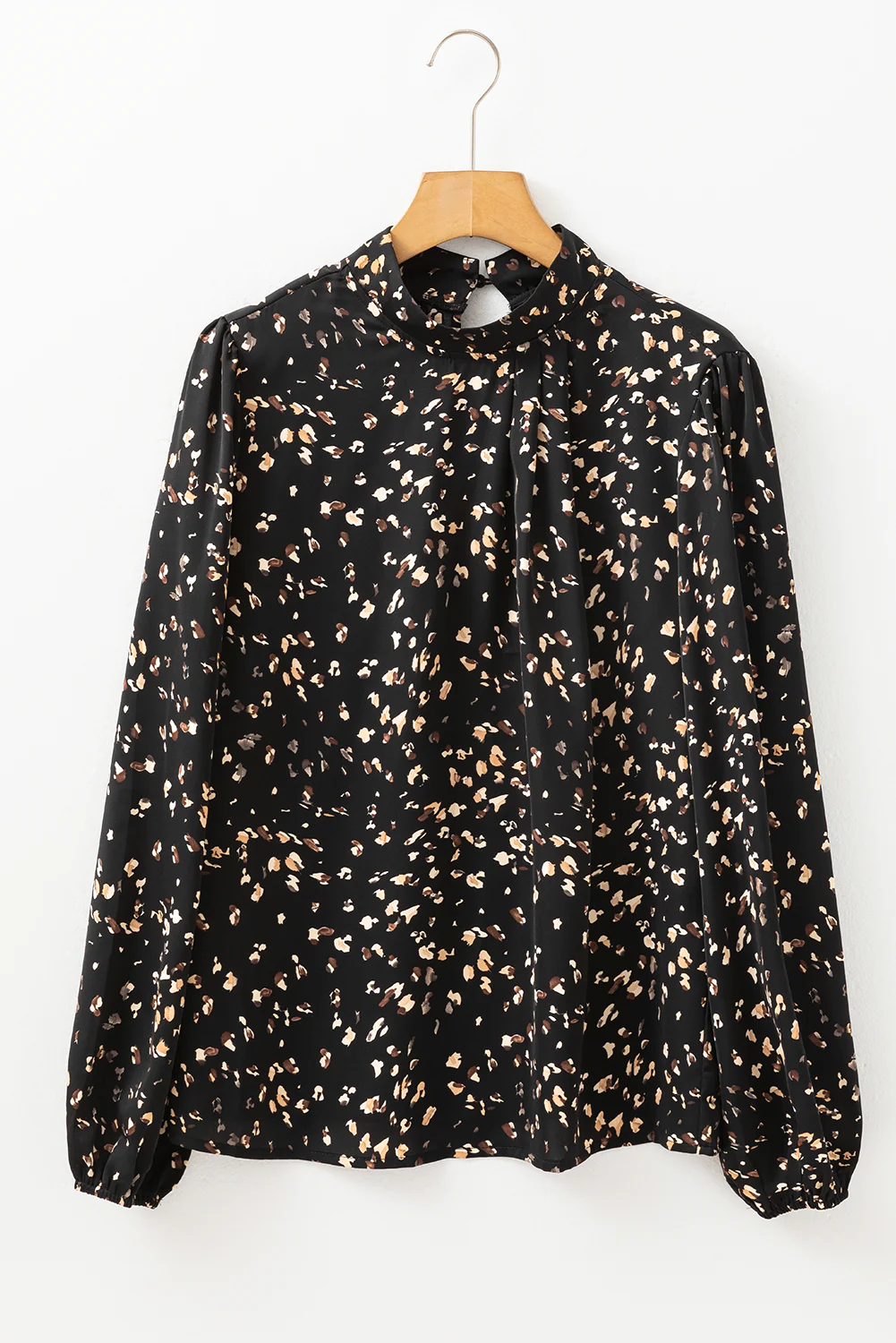 Printed Mock Neck Balloon Sleeve Blouse - Image 13