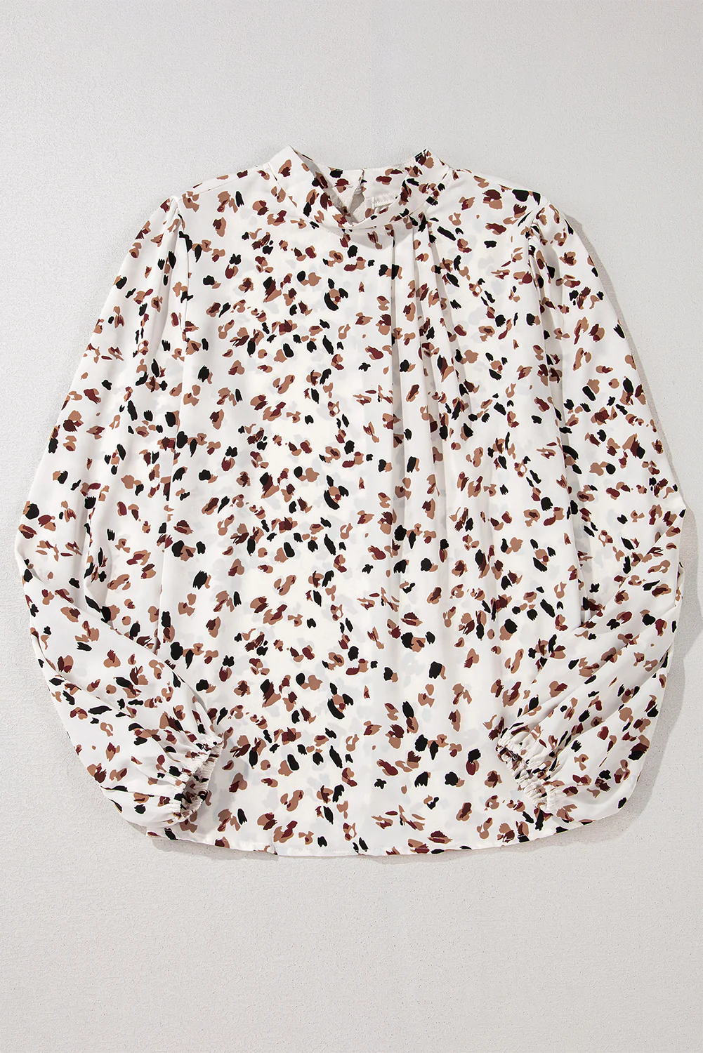 Printed Mock Neck Balloon Sleeve Blouse - Image 4