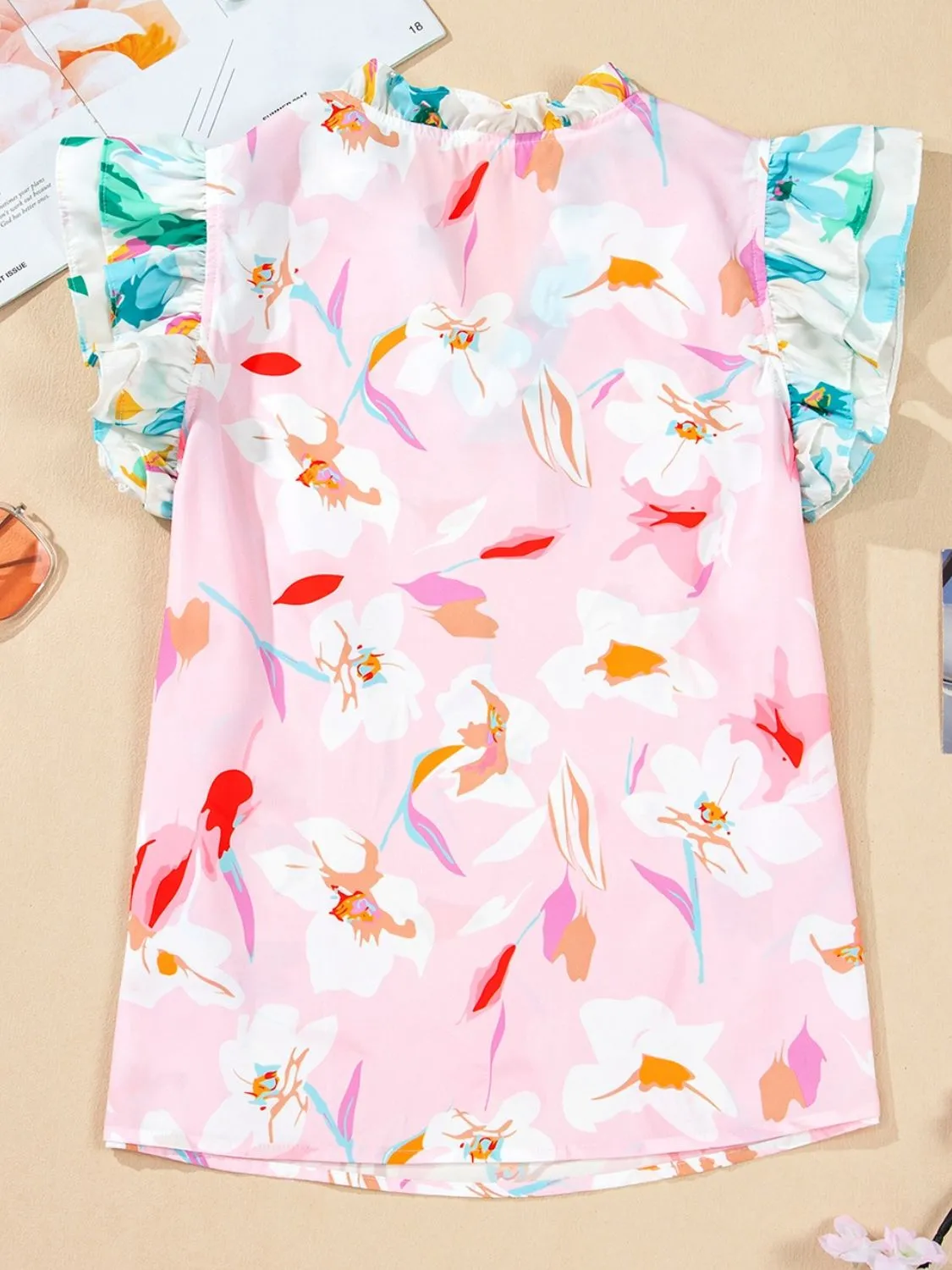 Printed Notched Cap Sleeve Blouse - Image 4