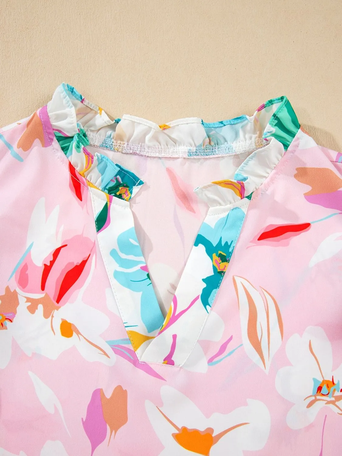 Printed Notched Cap Sleeve Blouse - Image 5