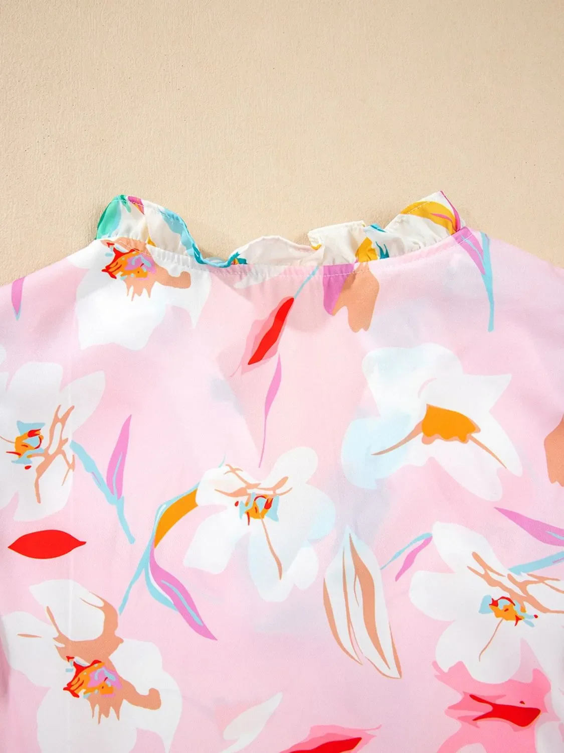 Printed Notched Cap Sleeve Blouse - Image 6