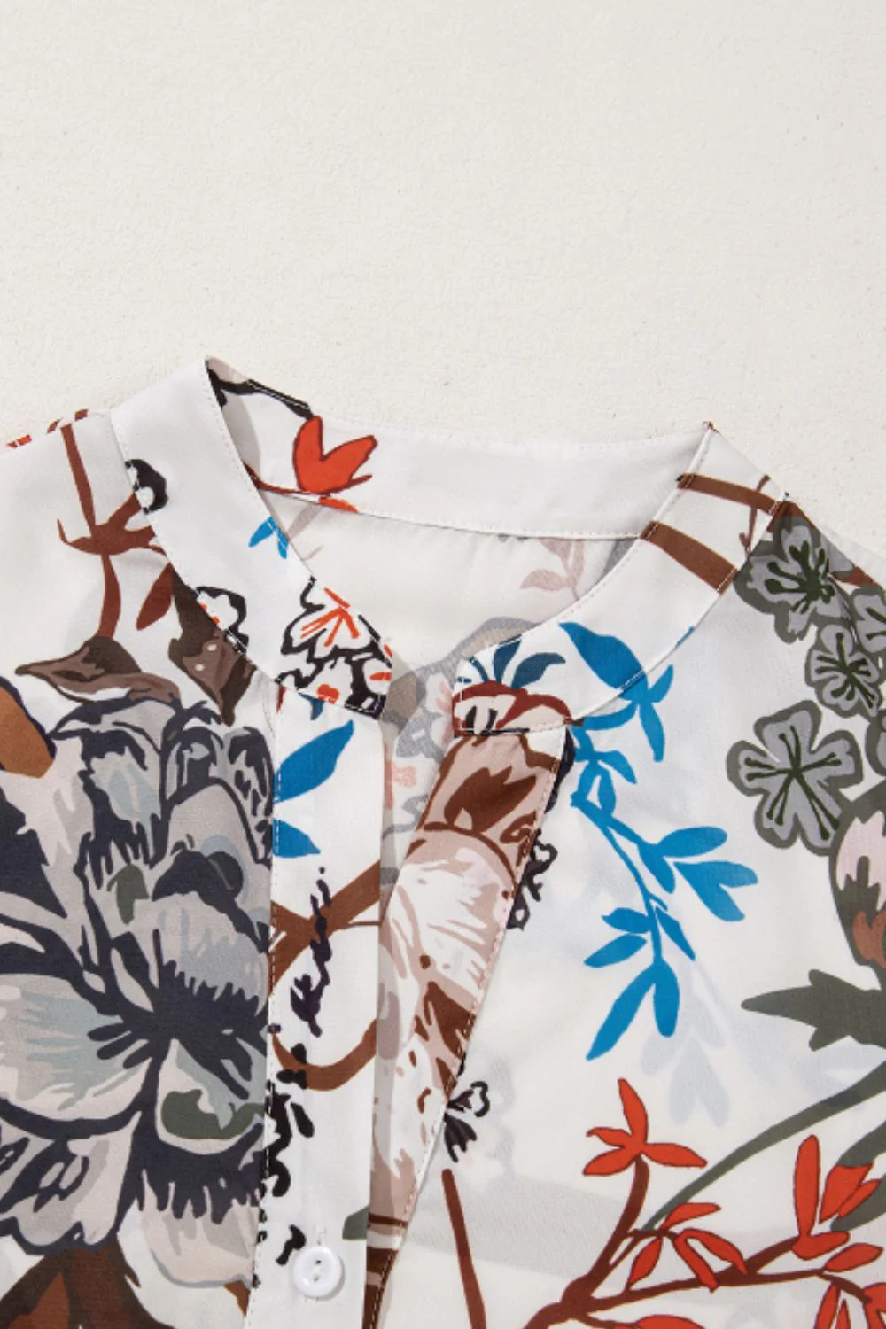Printed Notched Flounce Sleeve Blouse - Image 5