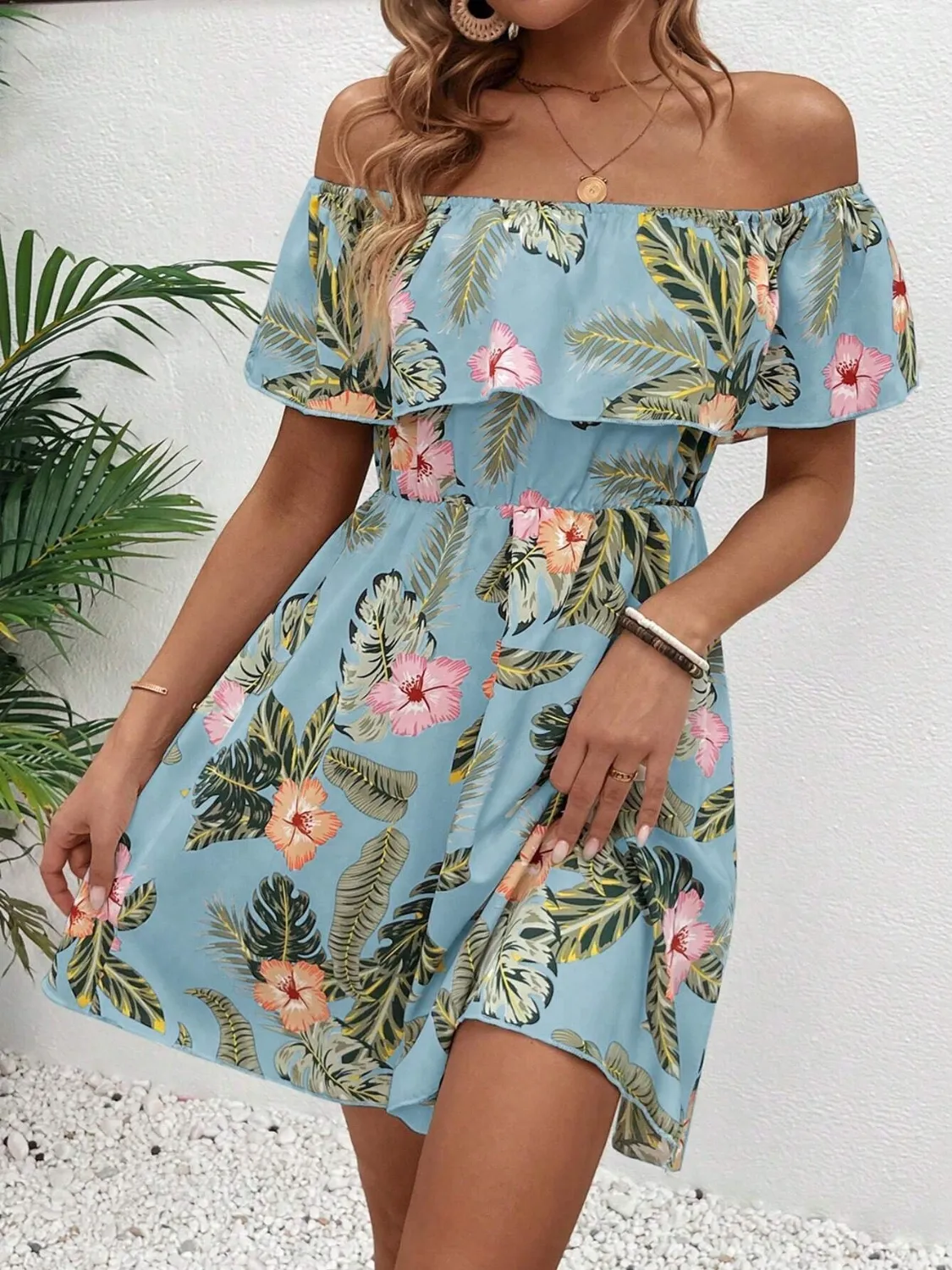 Printed Off Shoulder Mini Dress - Image 3