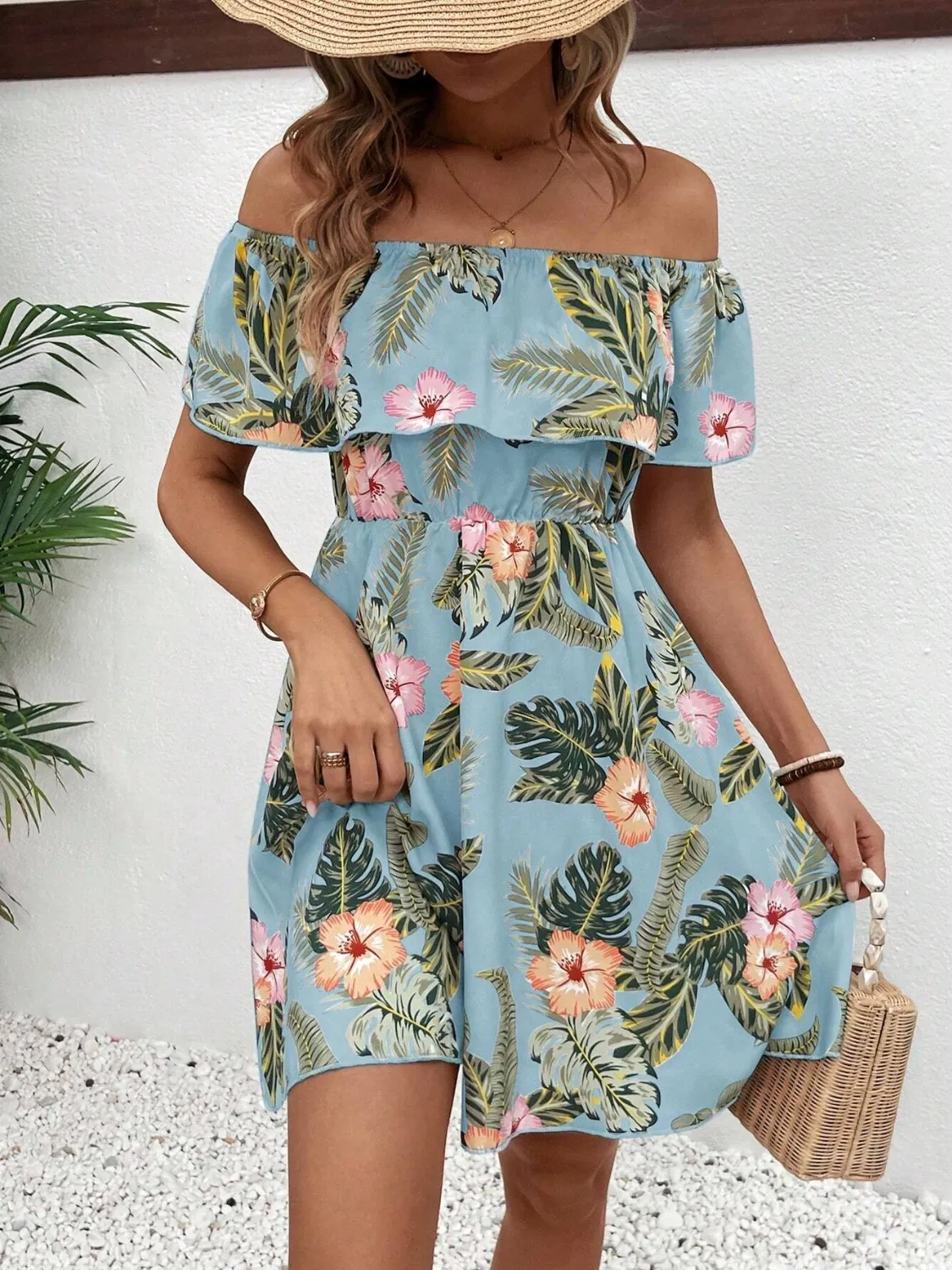 Printed Off Shoulder Mini Dress - Image 4