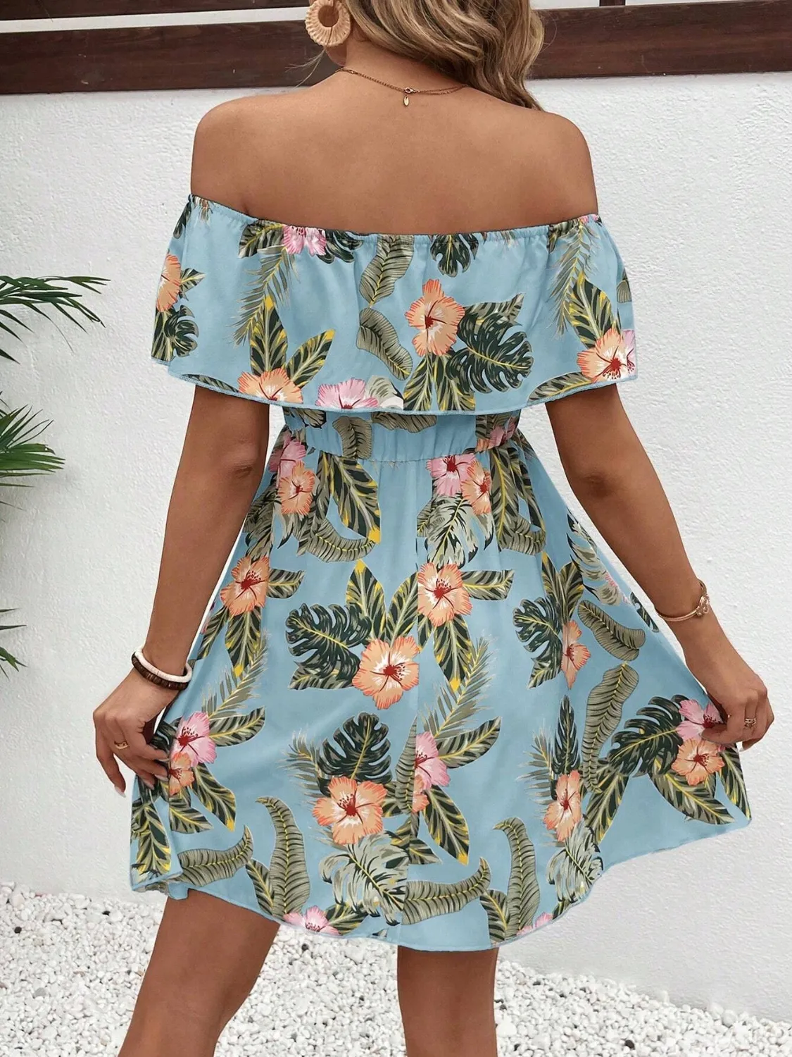 Printed Off Shoulder Mini Dress - Image 5
