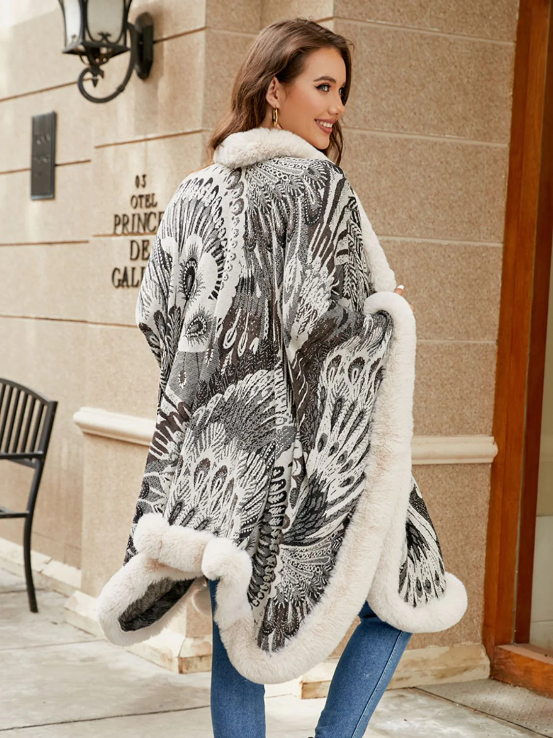 Printed Open Front Poncho - Image 2