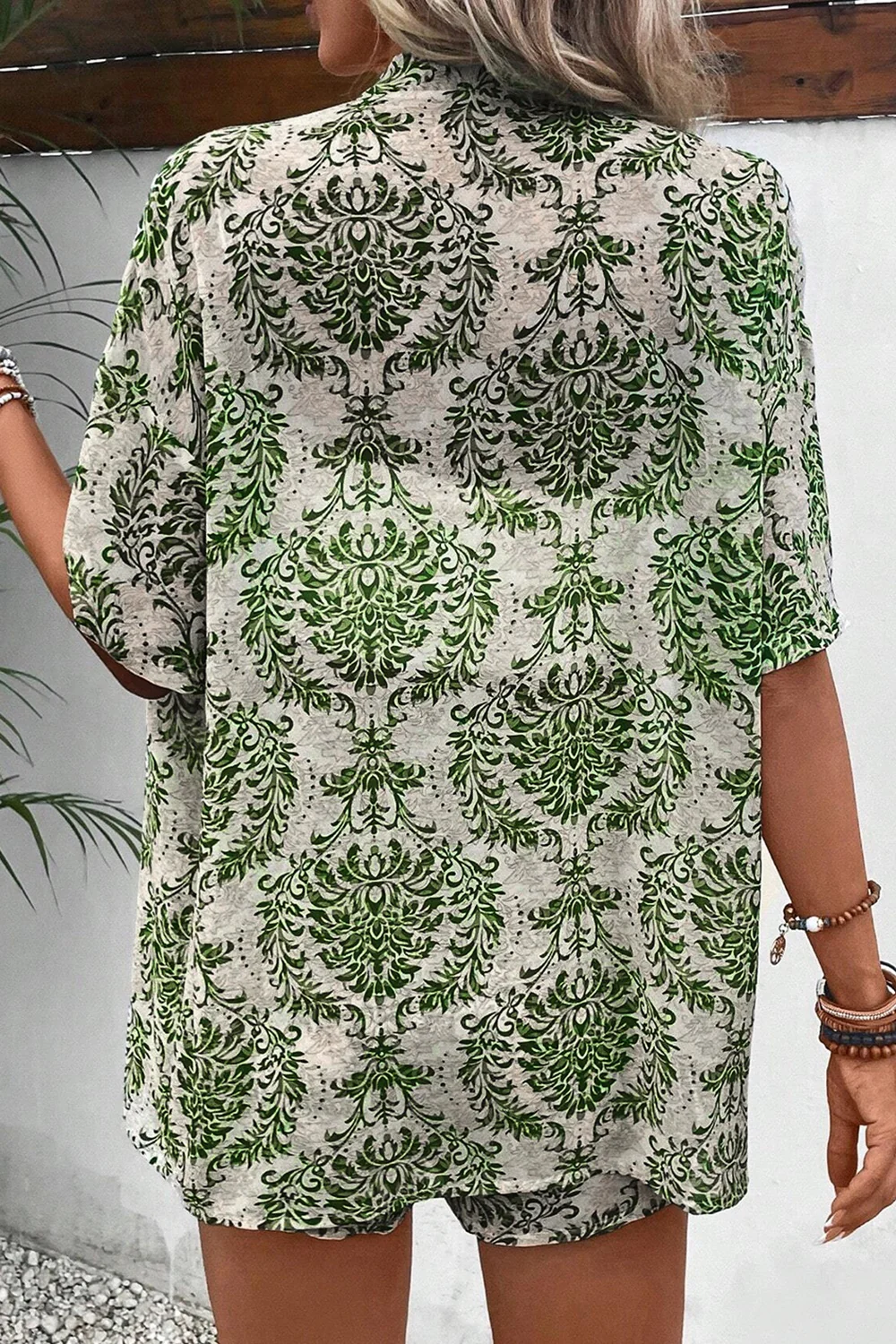 Printed Open Front Top and Shorts Set - Image 2