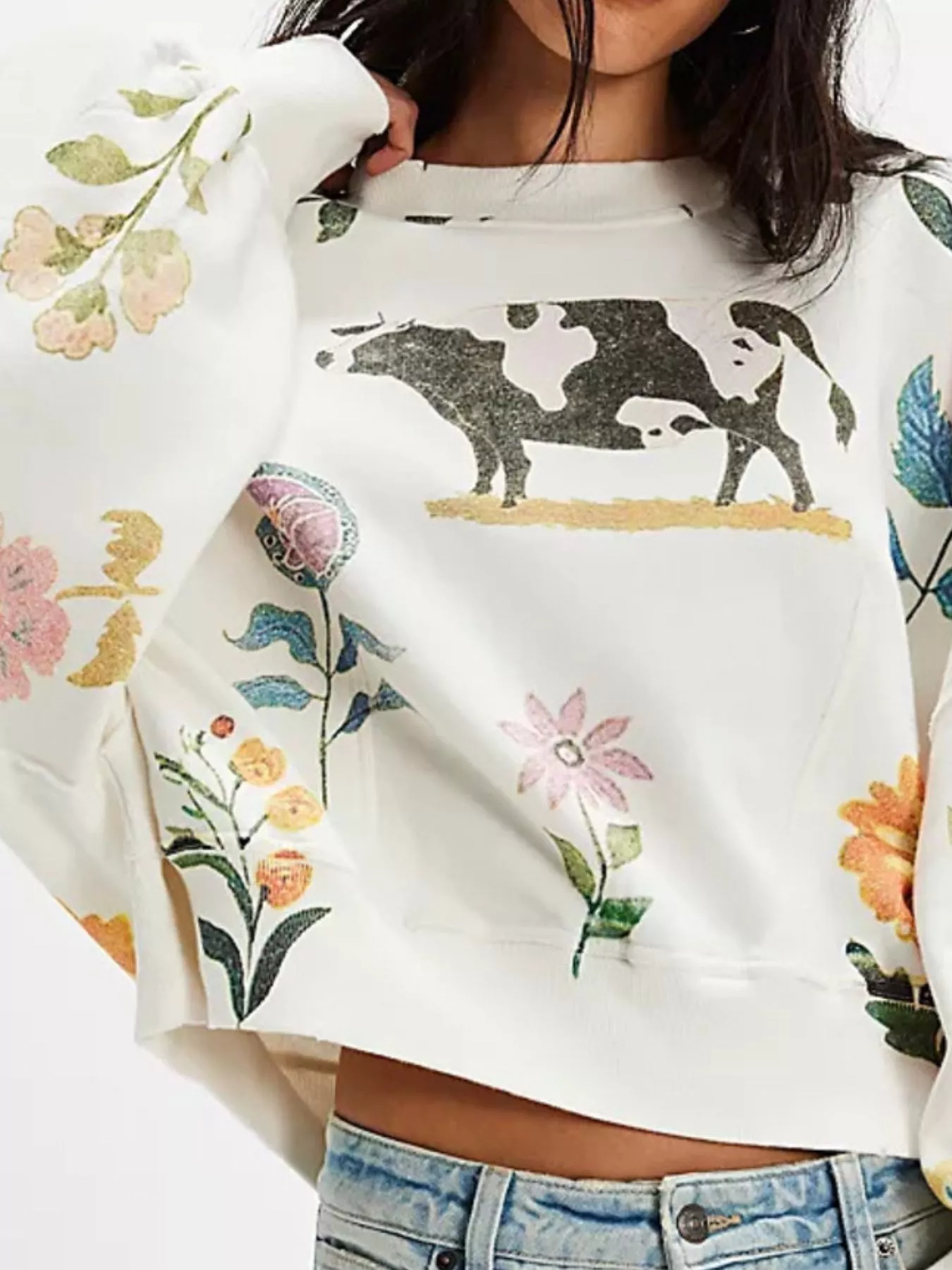 Printed Round Neck Dropped Shoulder Sweatshirt - Image 13