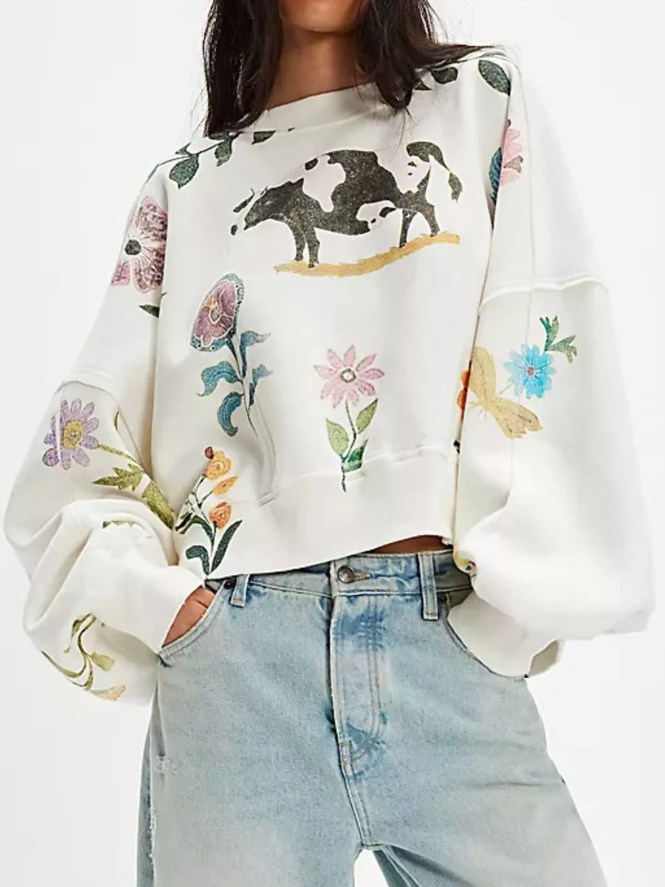 Printed Round Neck Dropped Shoulder Sweatshirt - Image 15