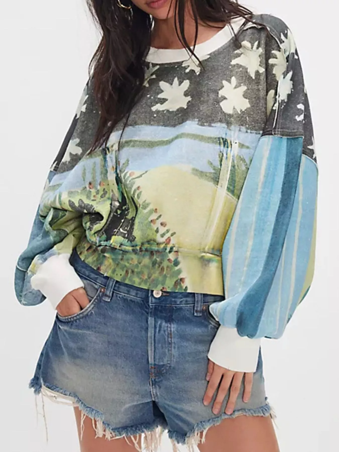 Printed Round Neck Dropped Shoulder Sweatshirt - Image 16