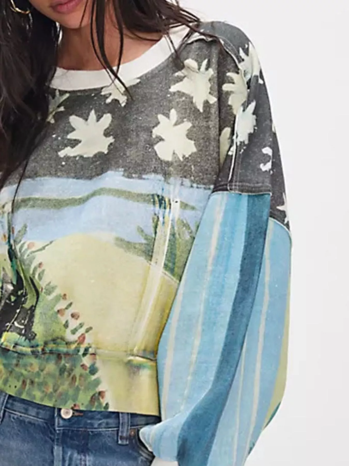 Printed Round Neck Dropped Shoulder Sweatshirt - Image 17