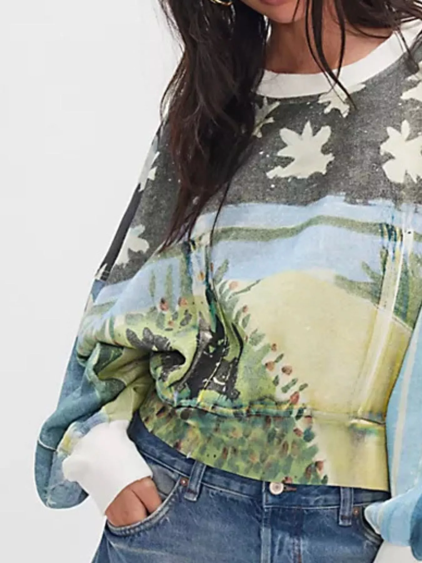 Printed Round Neck Dropped Shoulder Sweatshirt - Image 18