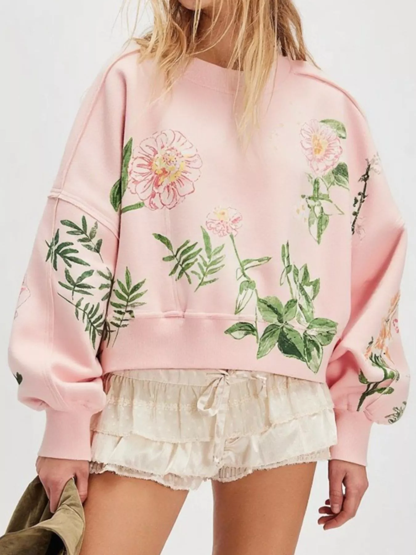 Printed Round Neck Dropped Shoulder Sweatshirt - Image 19