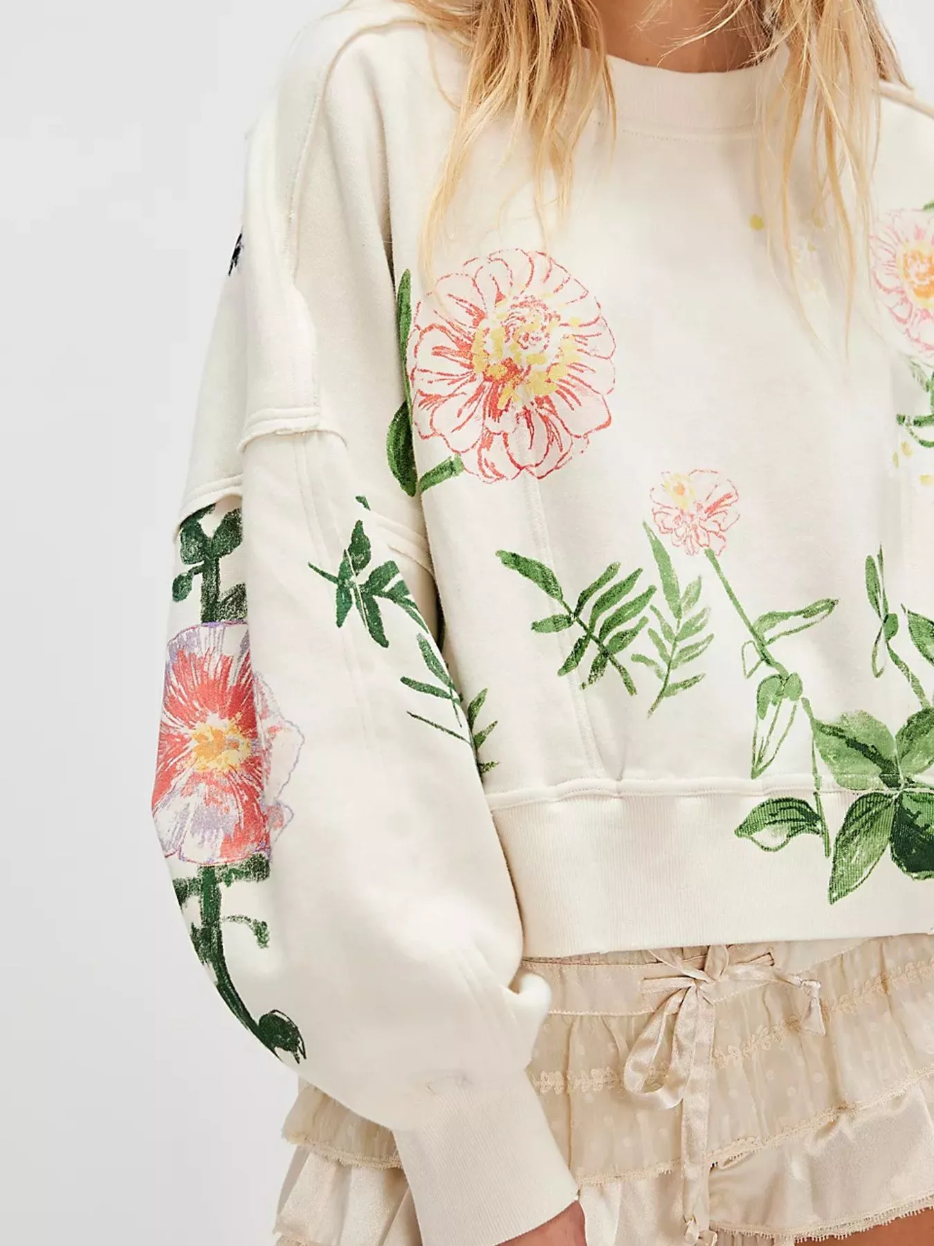 Printed Round Neck Dropped Shoulder Sweatshirt - Image 2