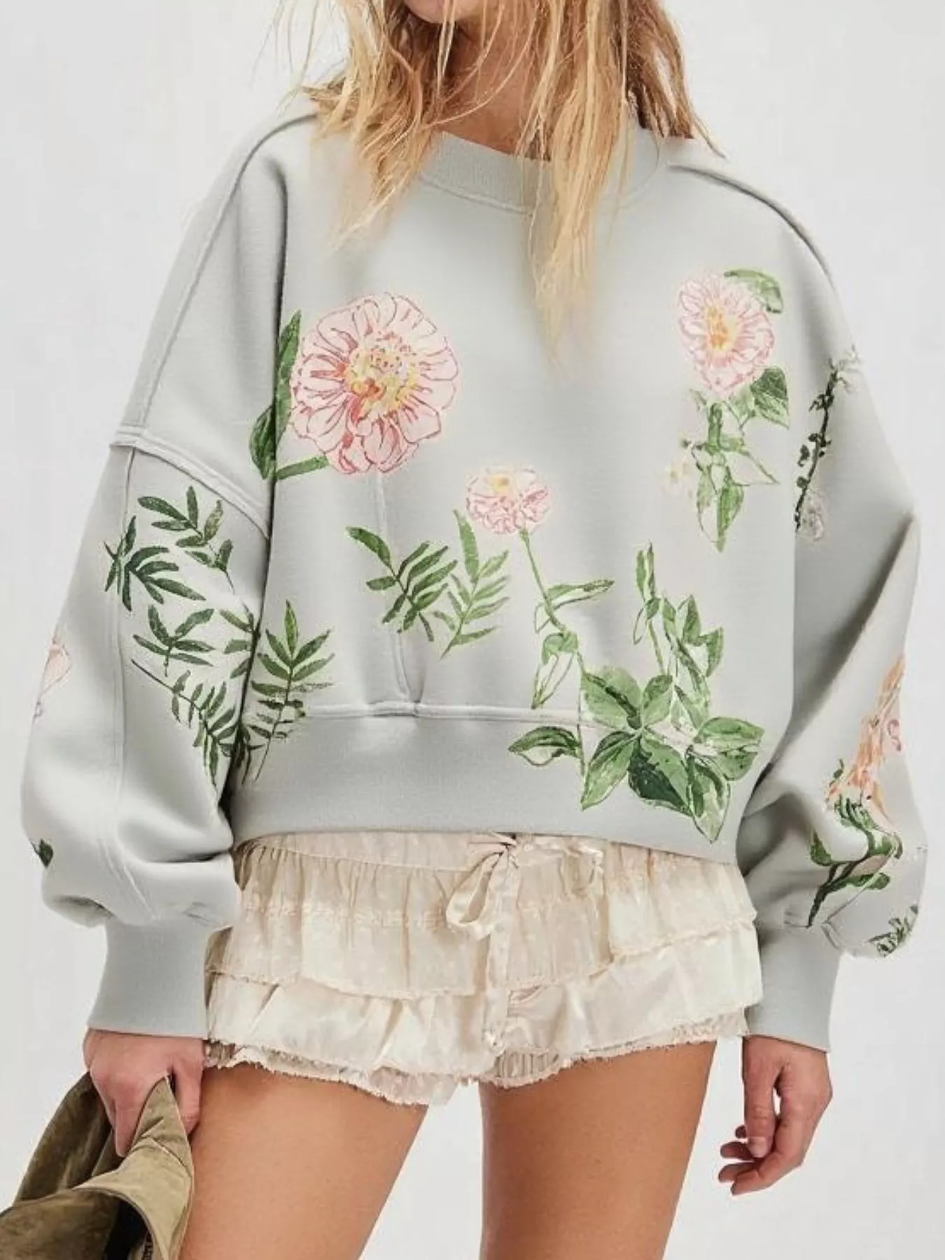 Printed Round Neck Dropped Shoulder Sweatshirt - Image 22