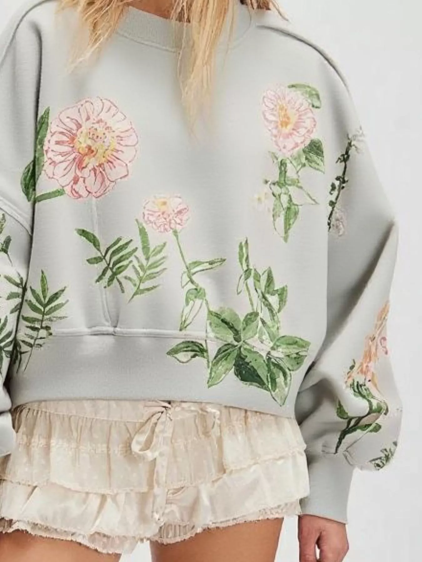 Printed Round Neck Dropped Shoulder Sweatshirt - Image 24