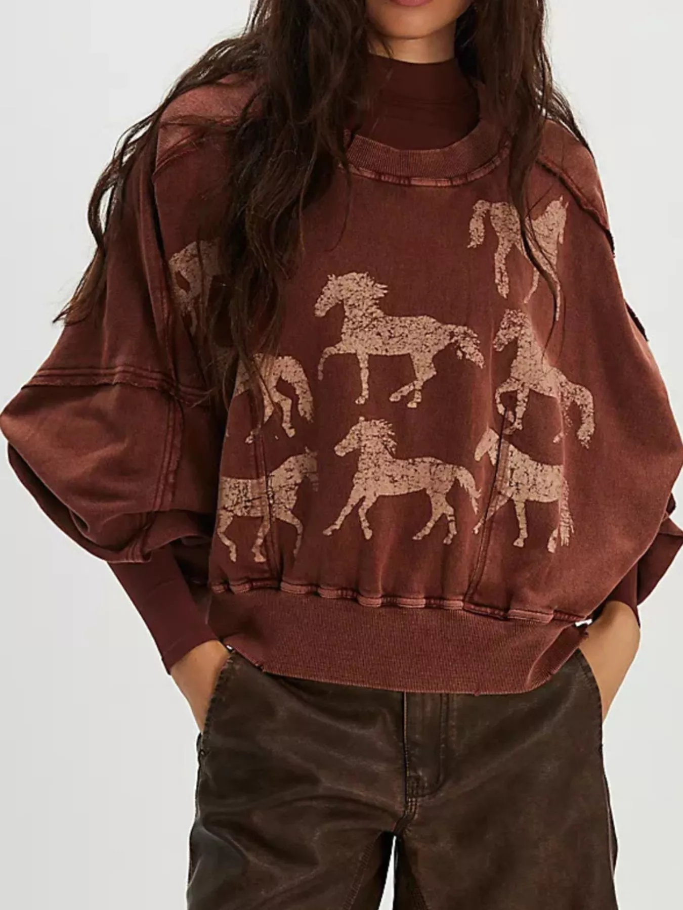 Printed Round Neck Dropped Shoulder Sweatshirt - Image 4