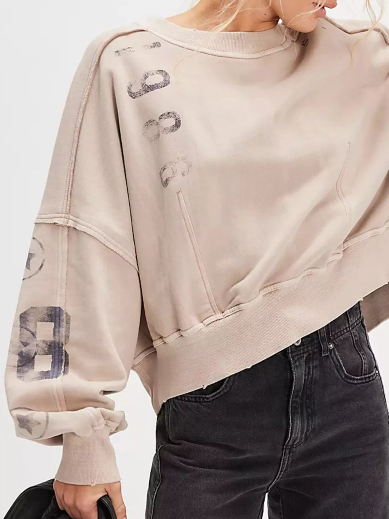 Printed Round Neck Dropped Shoulder Sweatshirt - Image 7