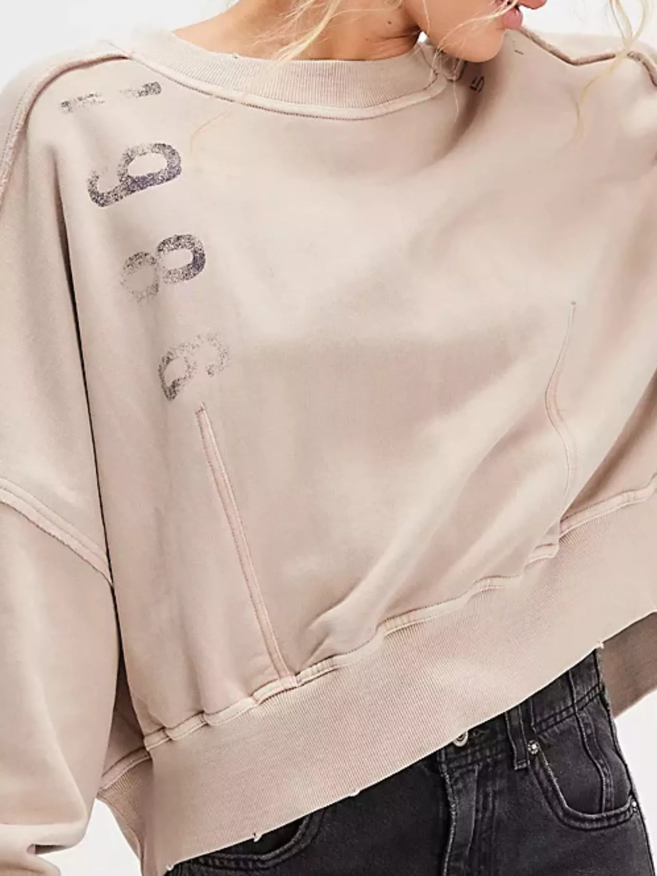 Printed Round Neck Dropped Shoulder Sweatshirt - Image 9