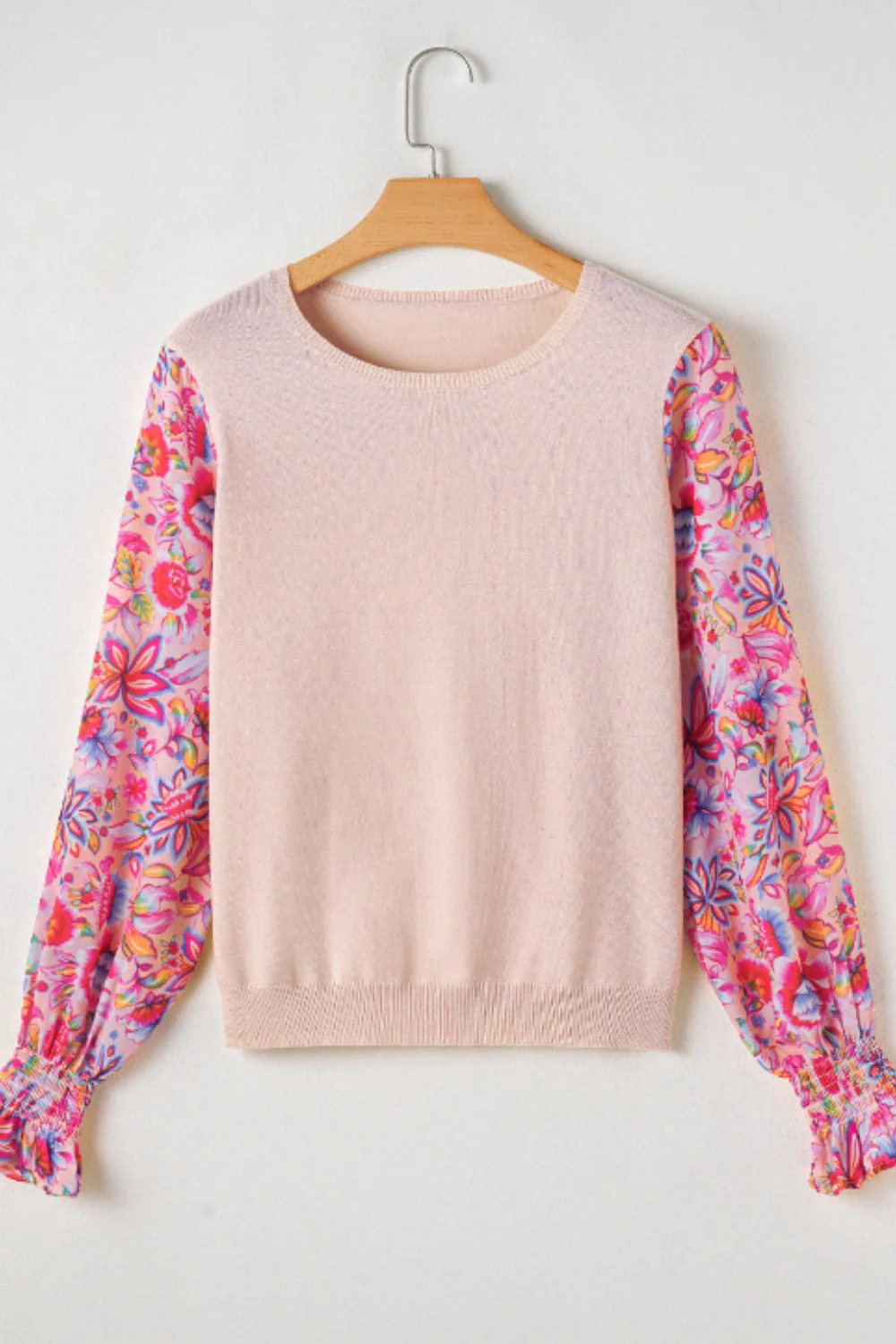 Printed Round Neck Flounce Sleeve Sweater - Image 4