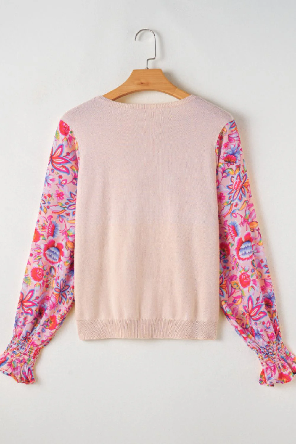 Printed Round Neck Flounce Sleeve Sweater - Image 5