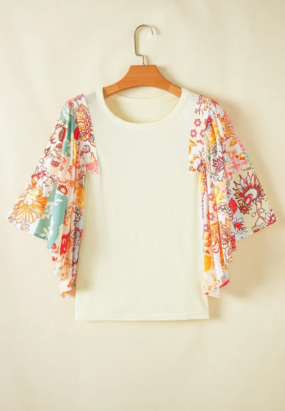 Printed Round Neck Flutter Sleeve Blouse - Image 5