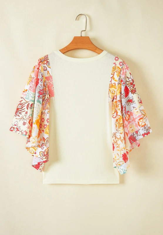 Printed Round Neck Flutter Sleeve Blouse - Image 6