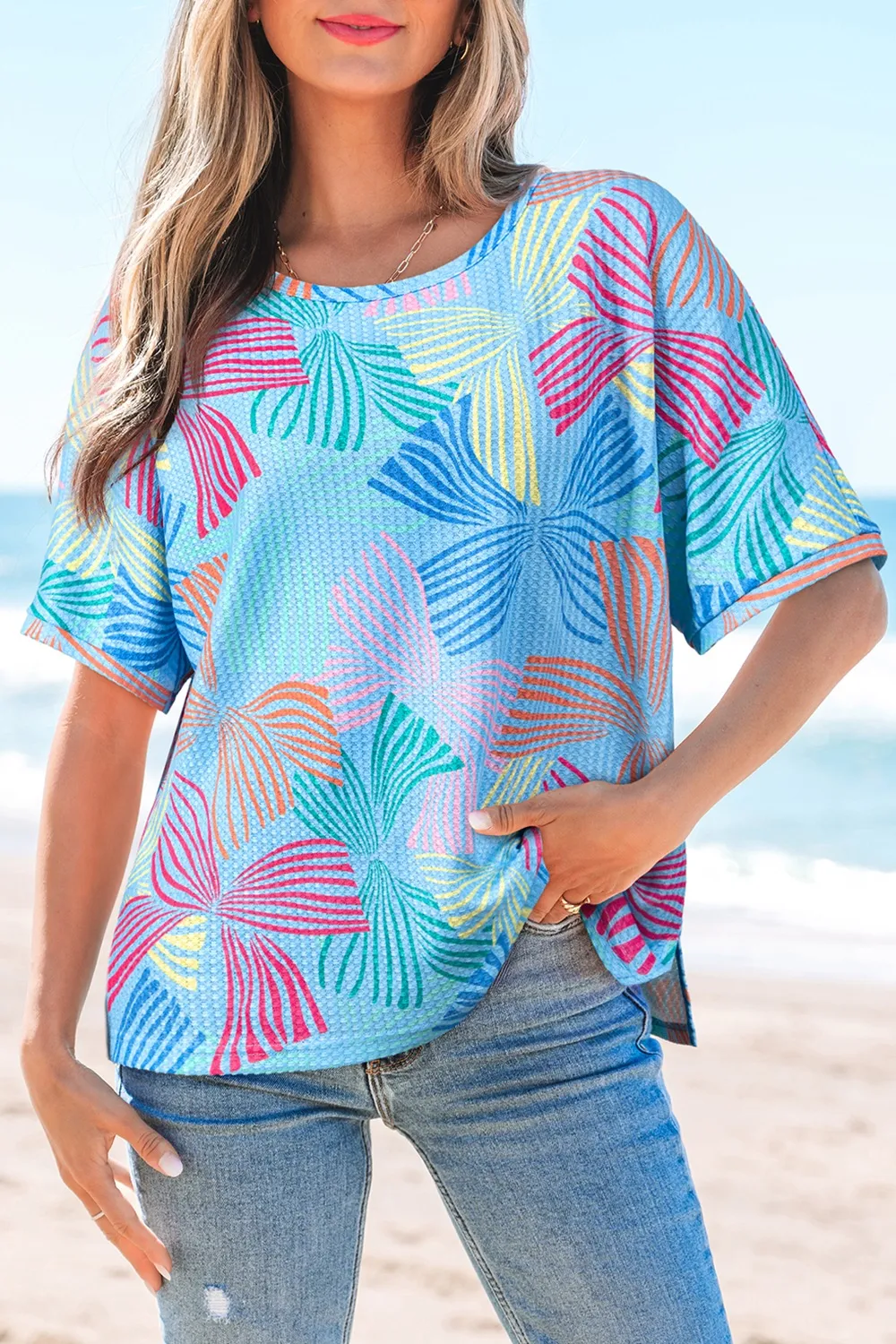 Printed Round Neck Half Sleeve Top - Image 4