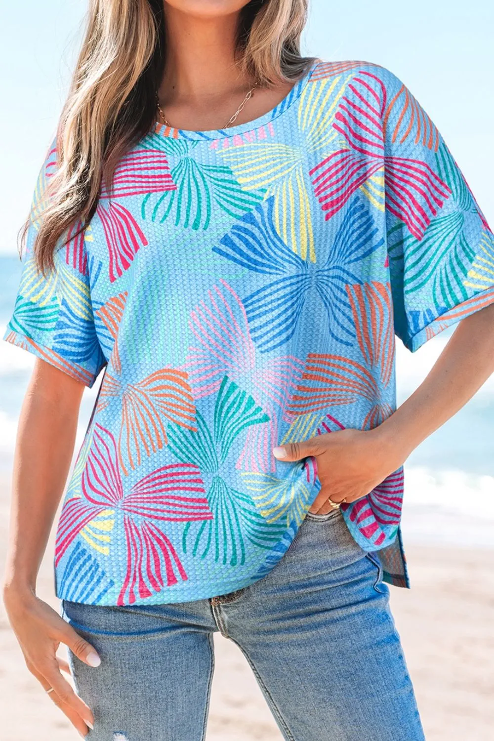 Printed Round Neck Half Sleeve Top - Image 6