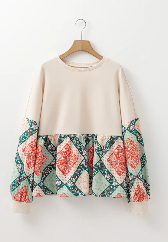 Printed Round Neck Long Sleeve Blouse - Image 4