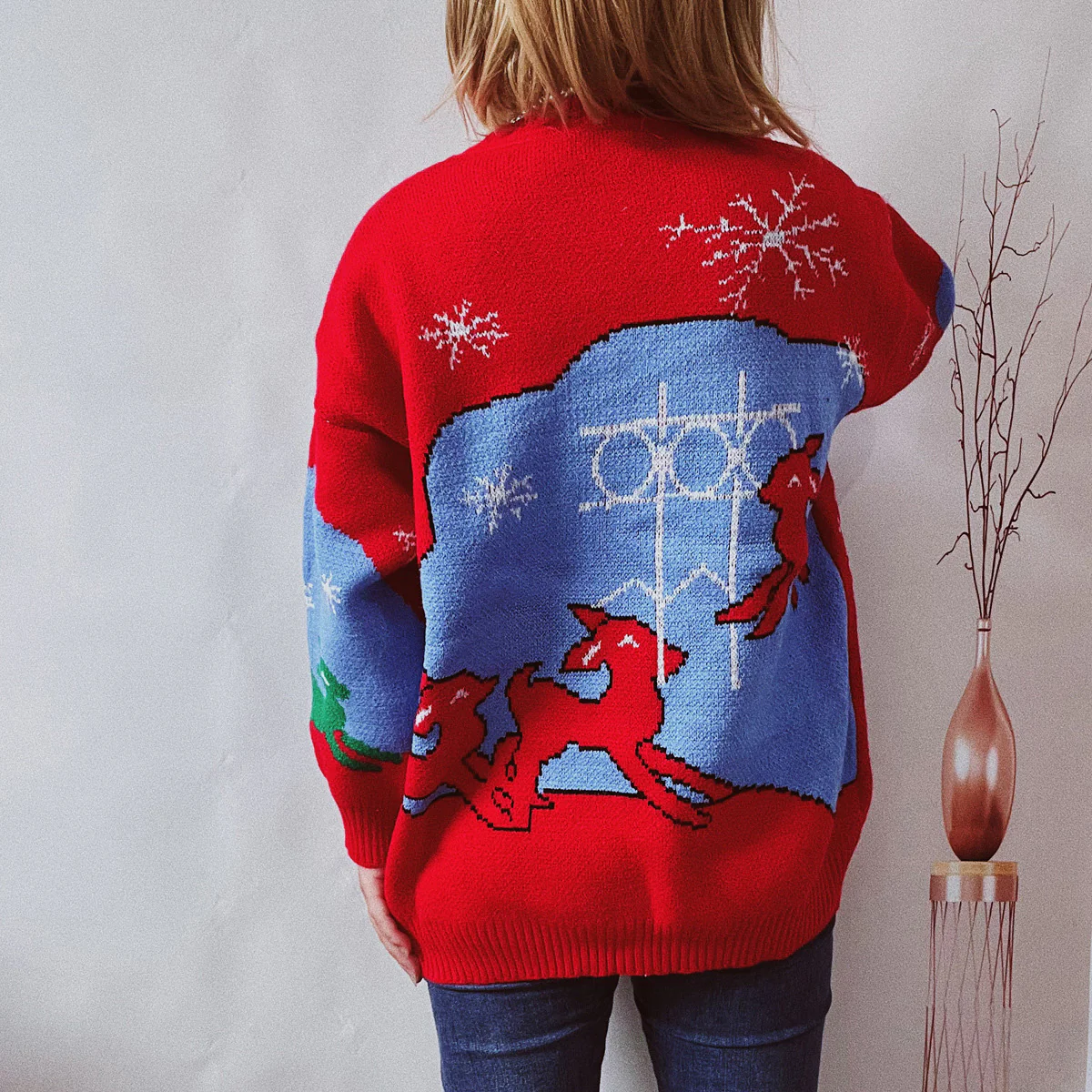 Printed Round Neck Long Sleeve Sweater - Image 2