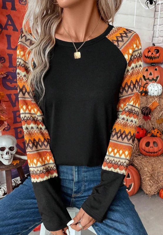 Printed Round Neck Raglan Sleeve Blouse - Image 3