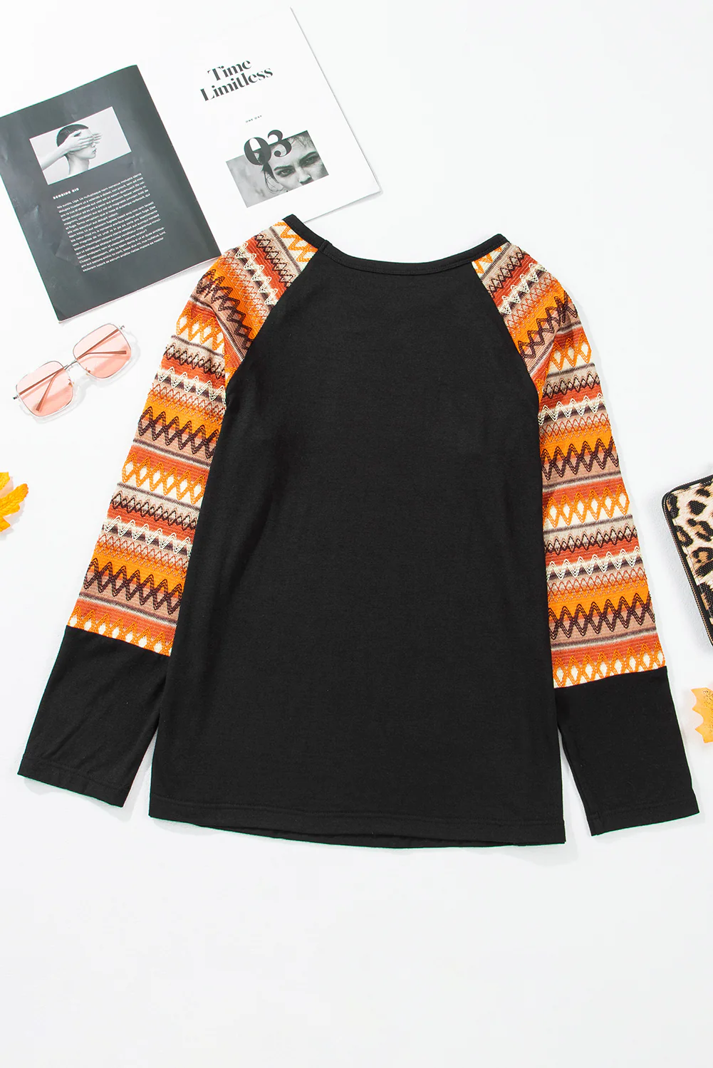 Printed Round Neck Raglan Sleeve Blouse - Image 5