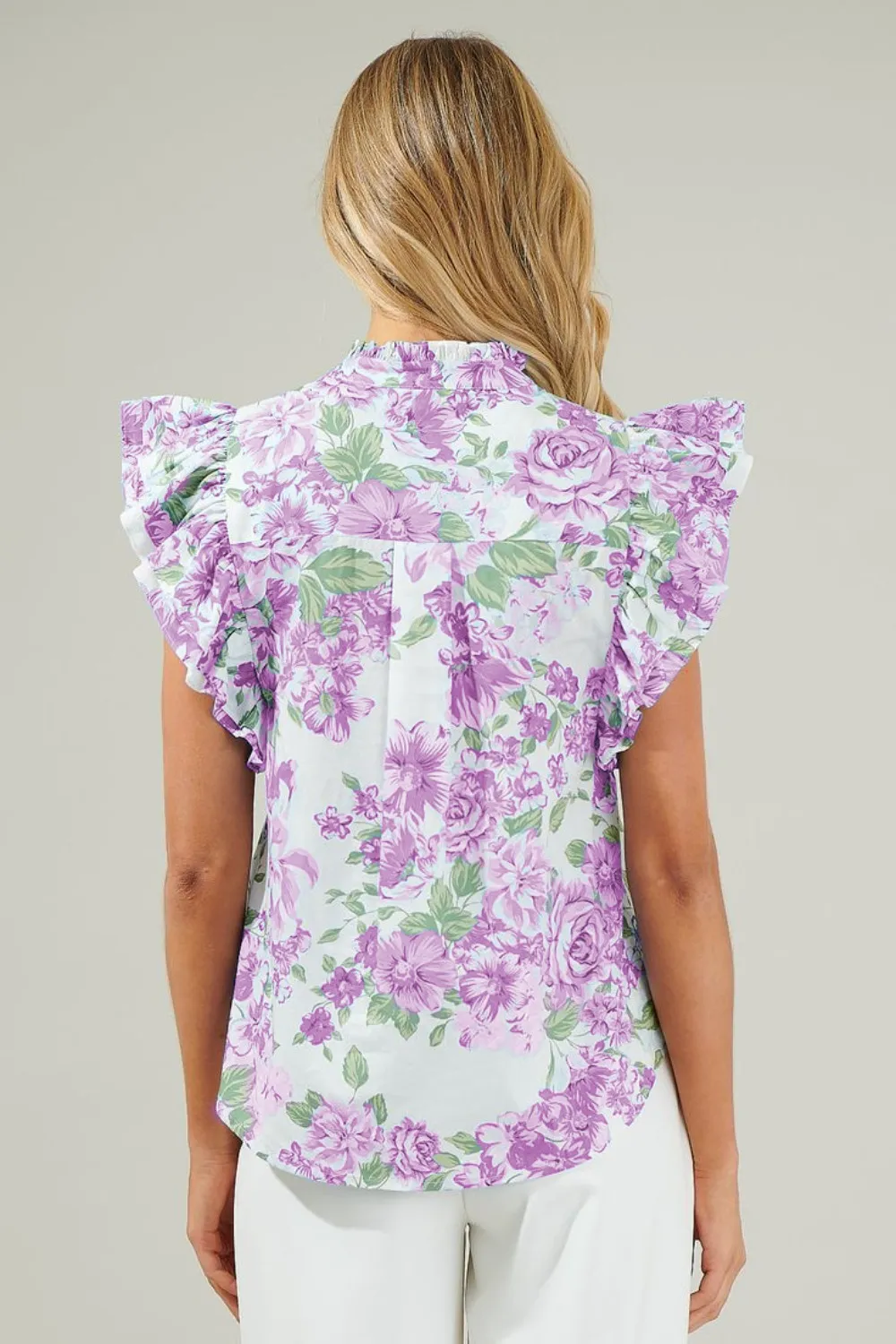 Printed Ruffled Sleeve Button-Up Blouse - Image 10