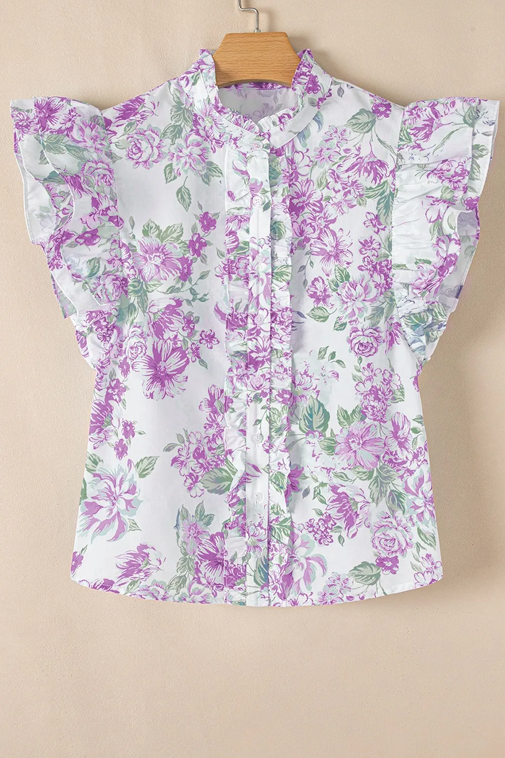Printed Ruffled Sleeve Button-Up Blouse - Image 12