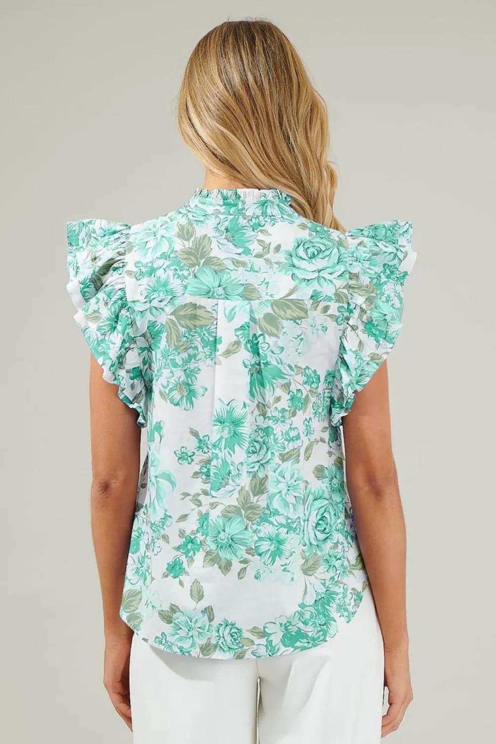 Printed Ruffled Sleeve Button-Up Blouse - Image 2