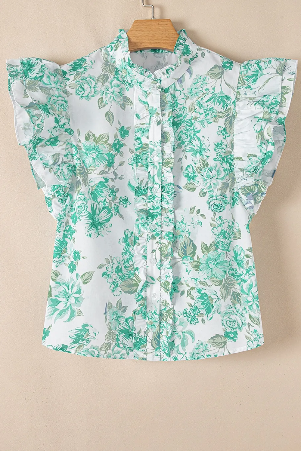 Printed Ruffled Sleeve Button-Up Blouse - Image 4