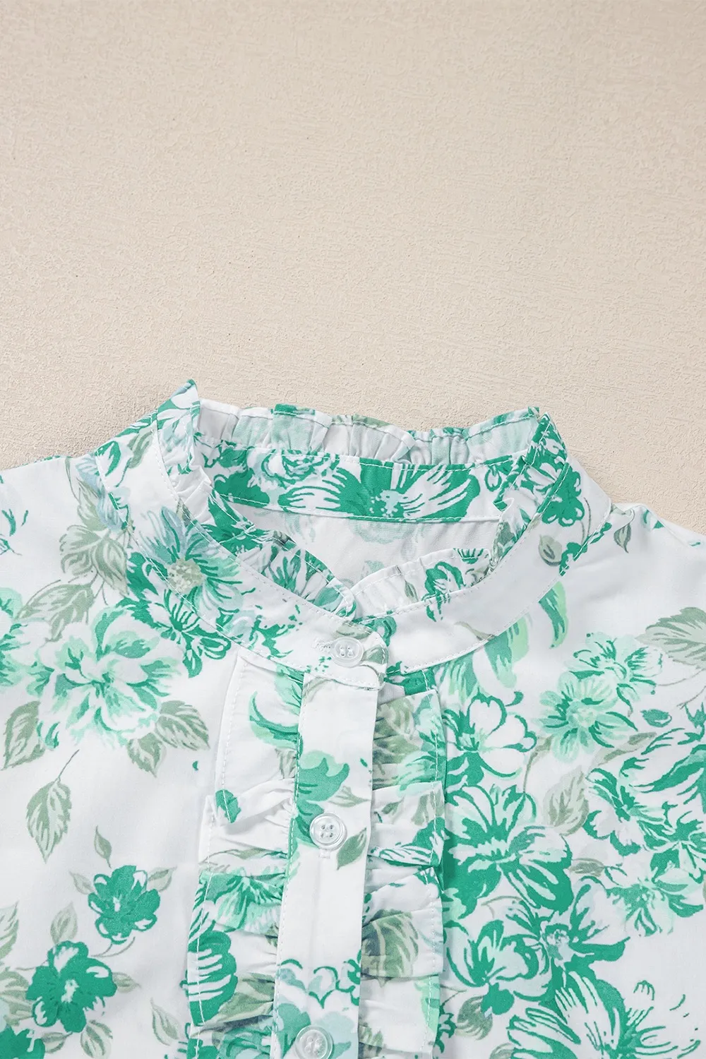 Printed Ruffled Sleeve Button-Up Blouse - Image 6
