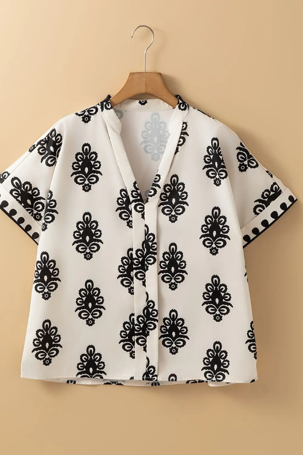 Printed Short Sleeve Loose Blouse - Image 9