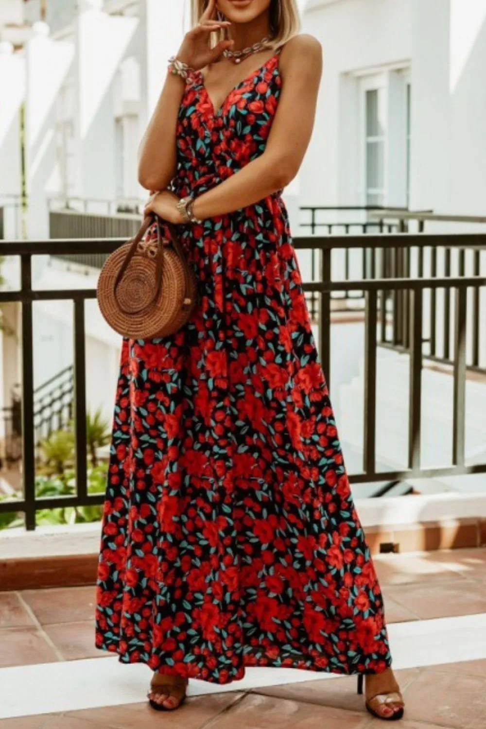 Printed Spaghetti Strap Maxi Dress - Image 19
