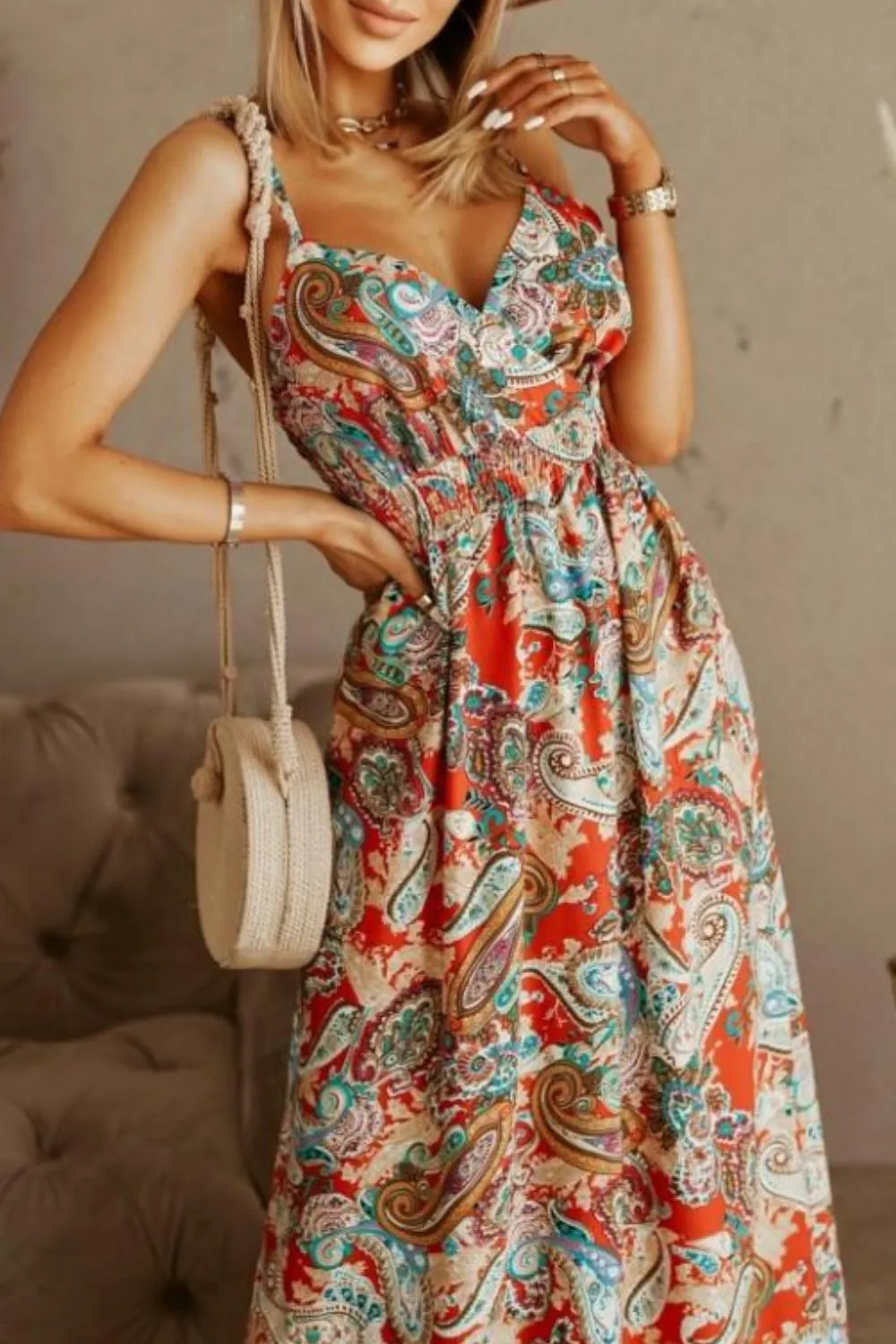 Printed Spaghetti Strap Maxi Dress - Image 21