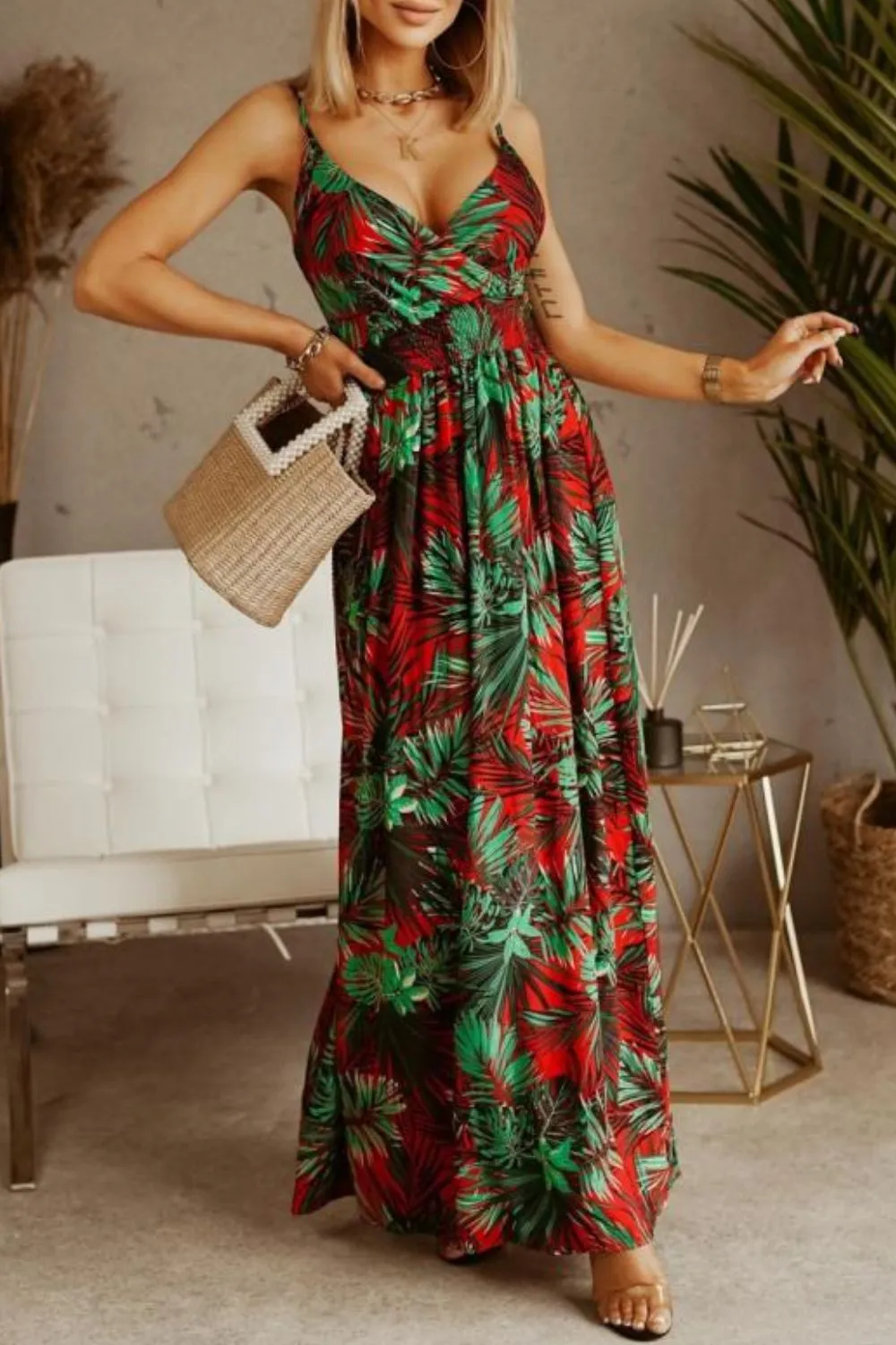 Printed Spaghetti Strap Maxi Dress - Image 25